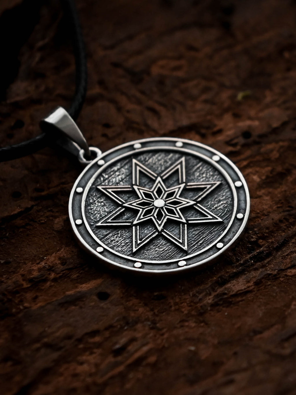 Alatyr Amulet on a Shield, Sterling Silver 925 — Slavic Symbol Pendant