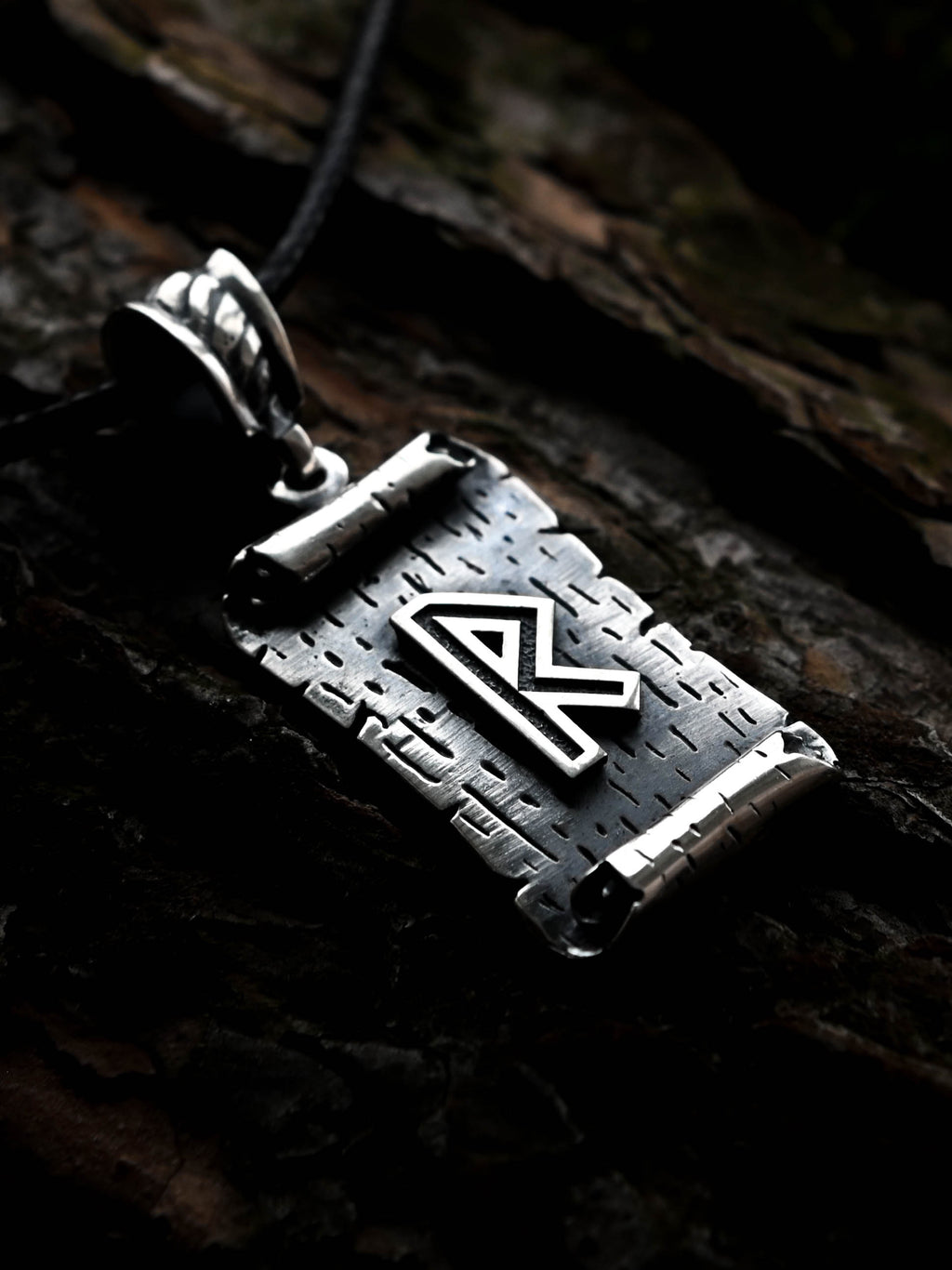 Raidho Rune Amulet on a Scroll, Sterling Silver 925 — Viking & Norse Symbol Pendant