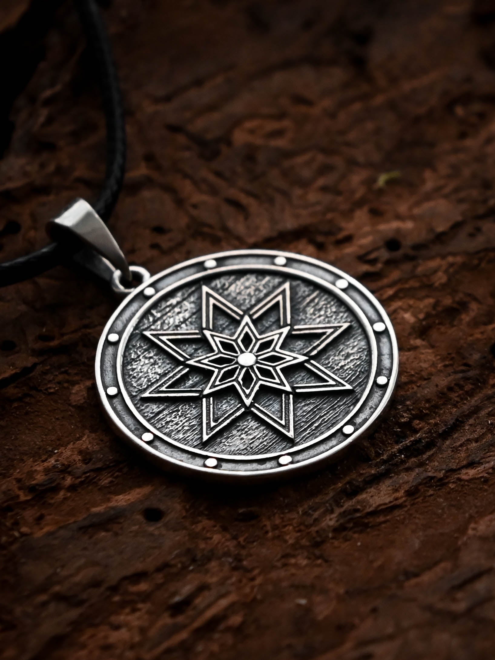 Alatyr Amulet on a Shield, Sterling Silver 925 — Slavic Symbol Pendant