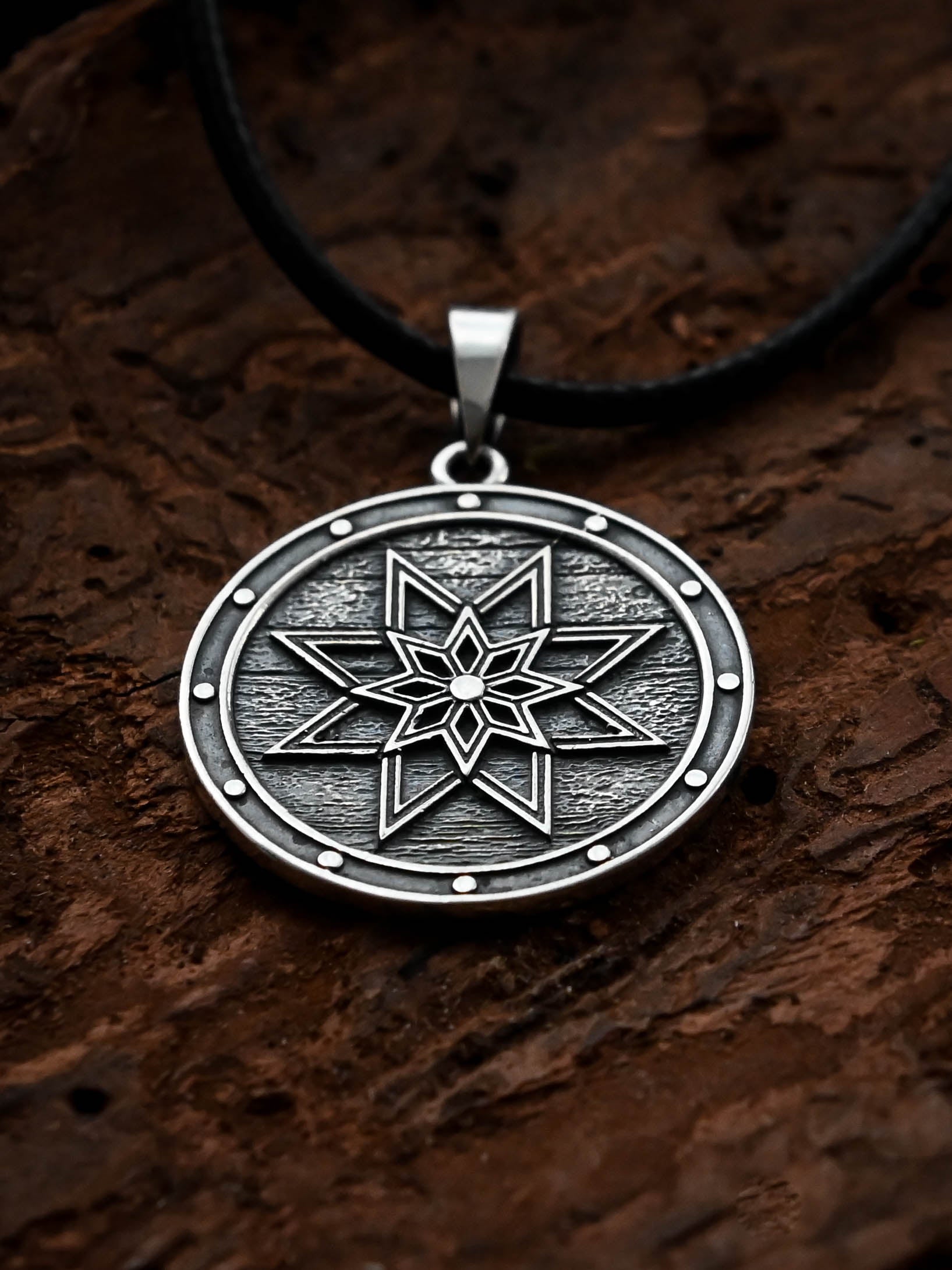 Alatyr Amulet on a Shield, Sterling Silver 925 — Slavic Symbol Pendant