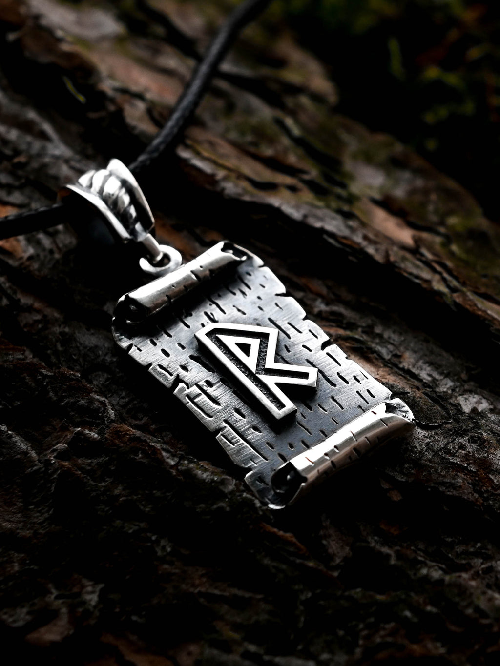 Raidho Rune Amulet on a Scroll, Sterling Silver 925 — Viking & Norse Symbol Pendant