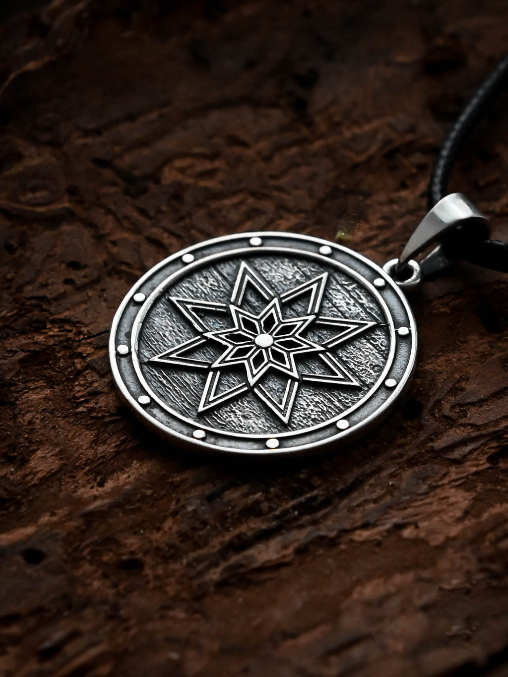 Alatyr Amulet on a Shield, Sterling Silver 925 — Slavic Symbol Pendant