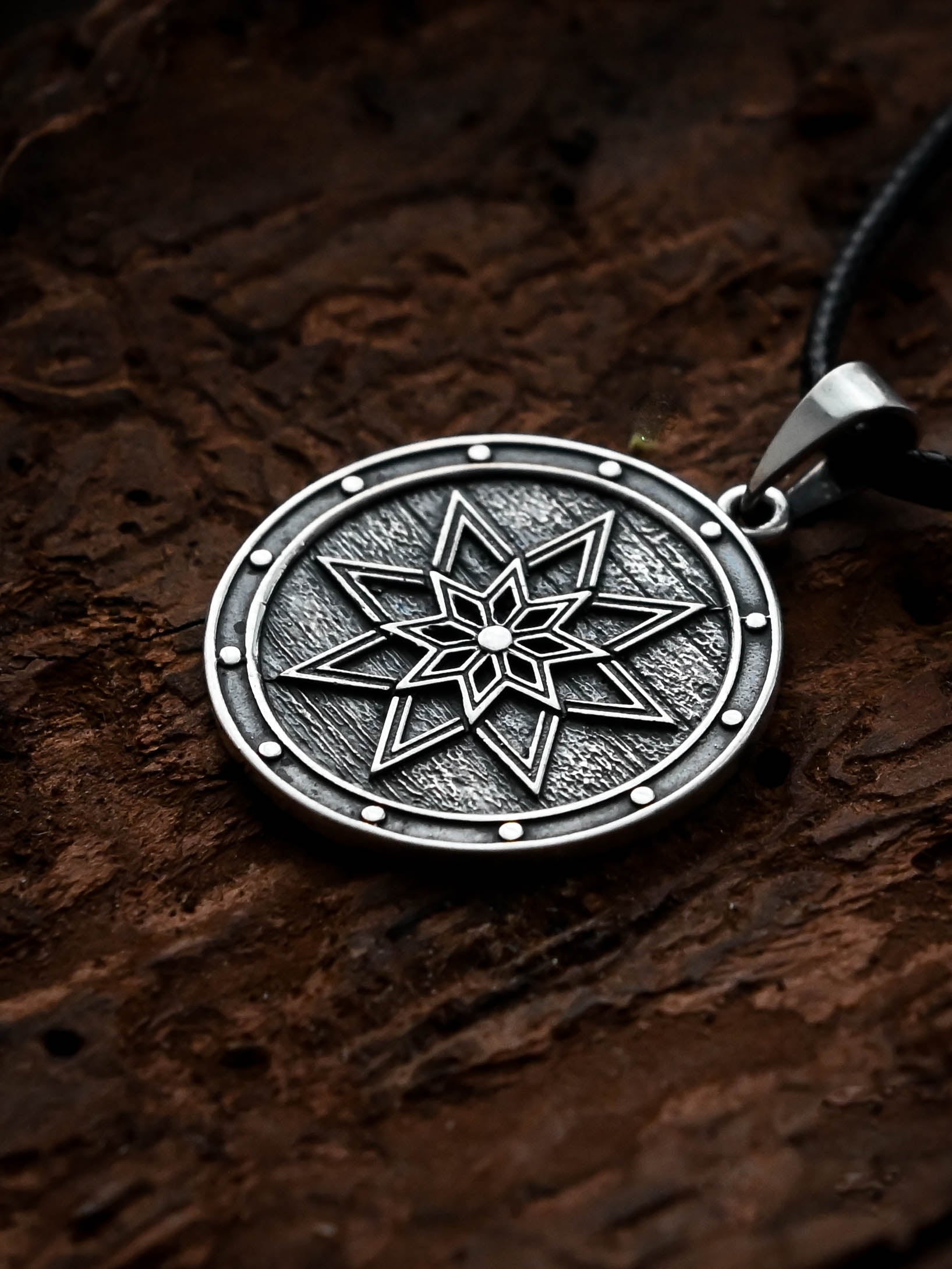 Alatyr Amulet on a Shield, Sterling Silver 925 — Slavic Symbol Pendant
