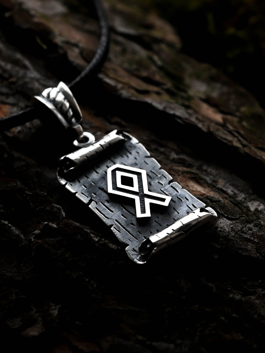 Othala Rune Amulet on a Scroll, Sterling Silver 925 — Viking & Norse Symbol Pendant