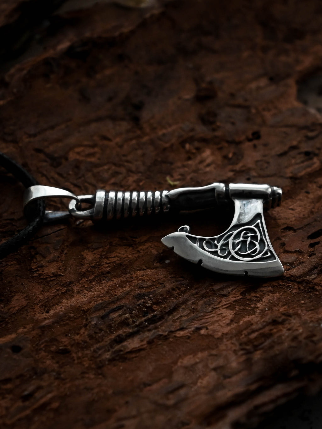 Scandinavian Axe with Knotwork, Sterling Silver 925 — Viking Symbol Pendant