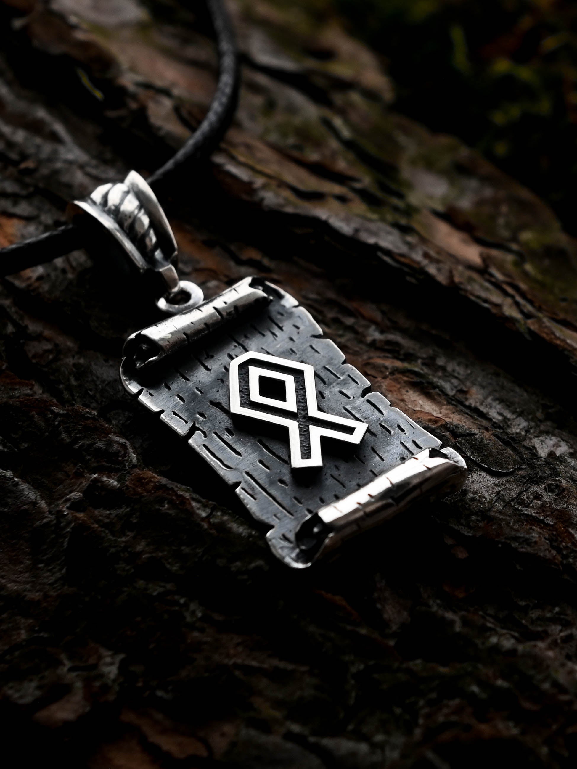 Othala Rune Amulet on a Scroll, Sterling Silver 925 — Viking & Norse Symbol Pendant