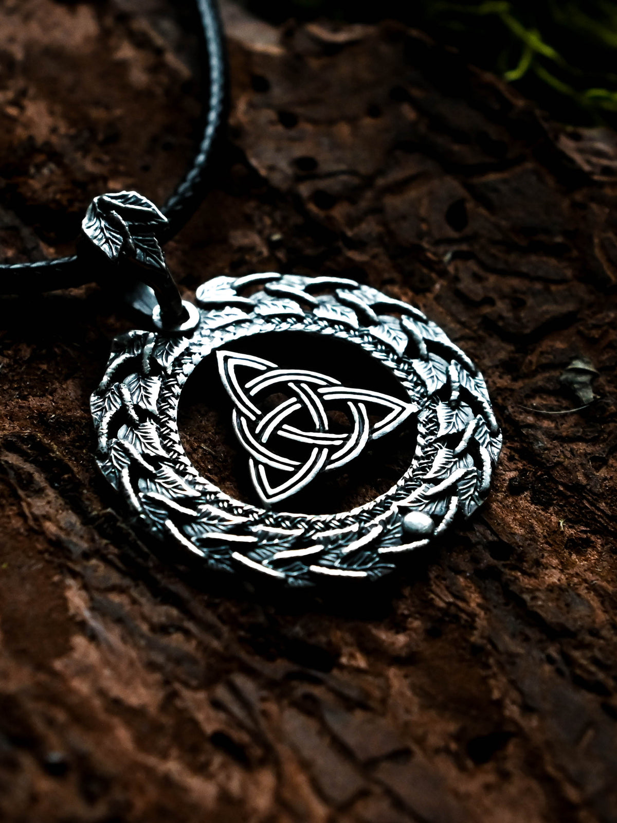 Celtic Knot Amulet in Birch Wreath, Sterling Silver 925 — Celtic, Viking & Norse Symbol Pendant