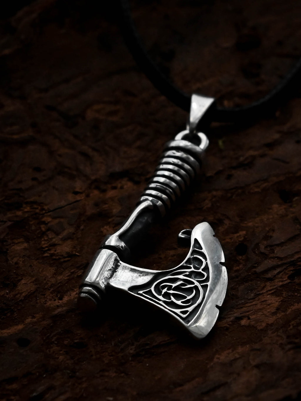 Scandinavian Axe with Knotwork, Sterling Silver 925 — Viking Symbol Pendant
