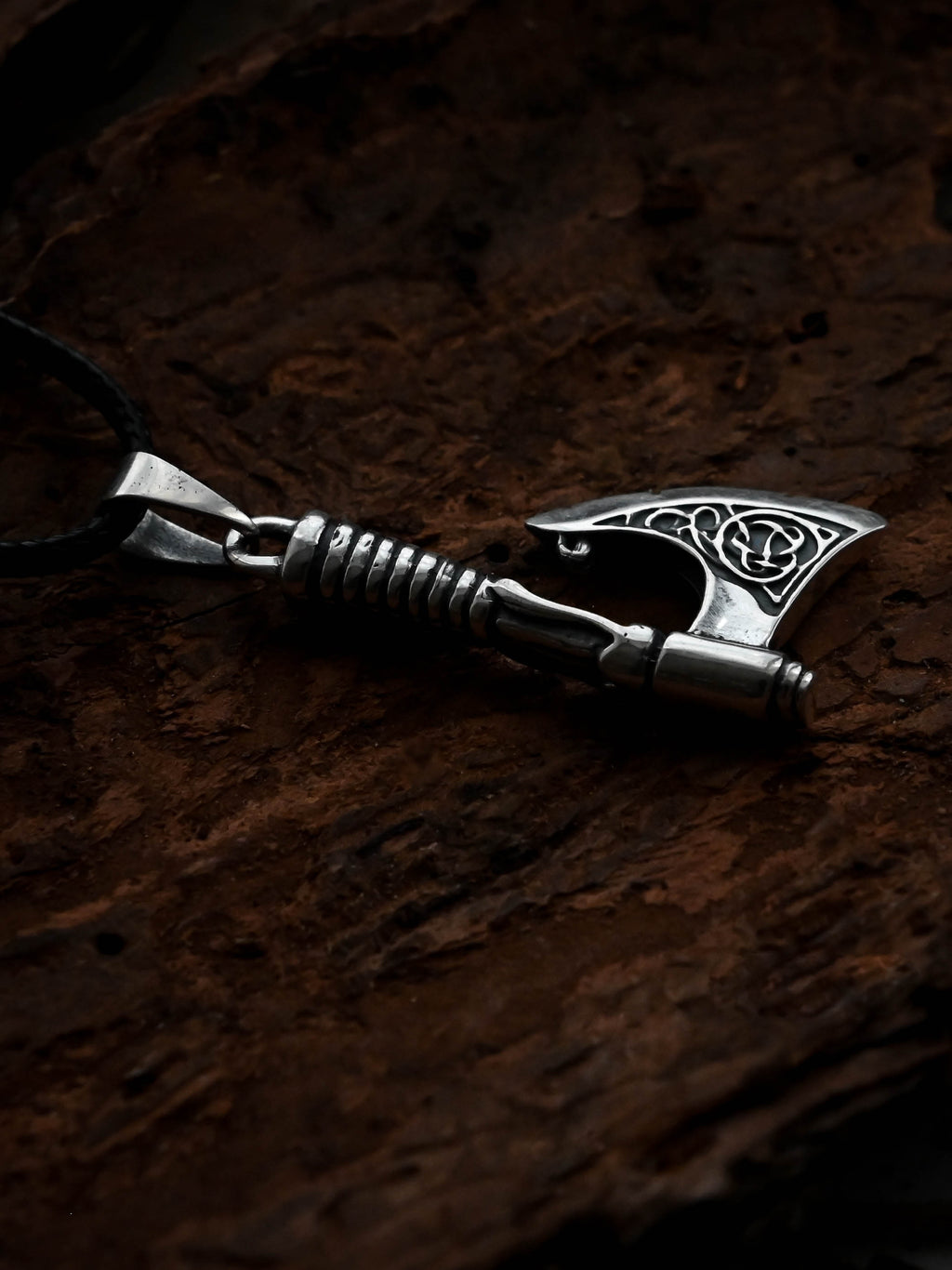 Scandinavian Axe with Knotwork, Sterling Silver 925 — Viking Symbol Pendant