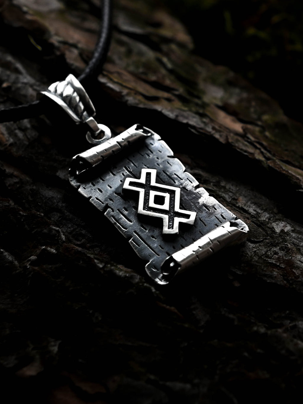 Ingwaz Rune Amulet on a Scroll, Sterling Silver 925 — Viking & Norse Symbol Pendant