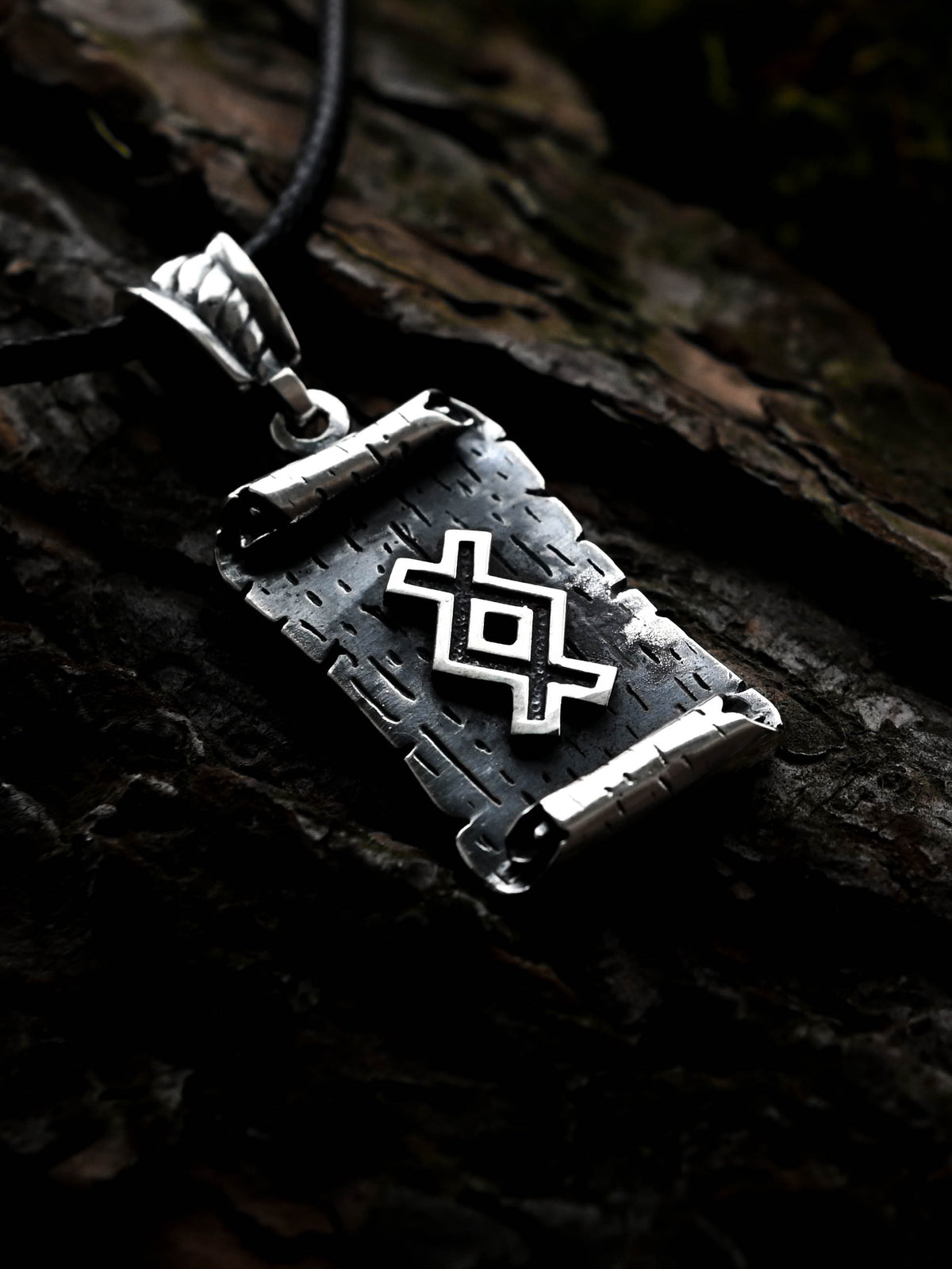 Ingwaz Rune Amulet on a Scroll, Sterling Silver 925 — Viking & Norse Symbol Pendant