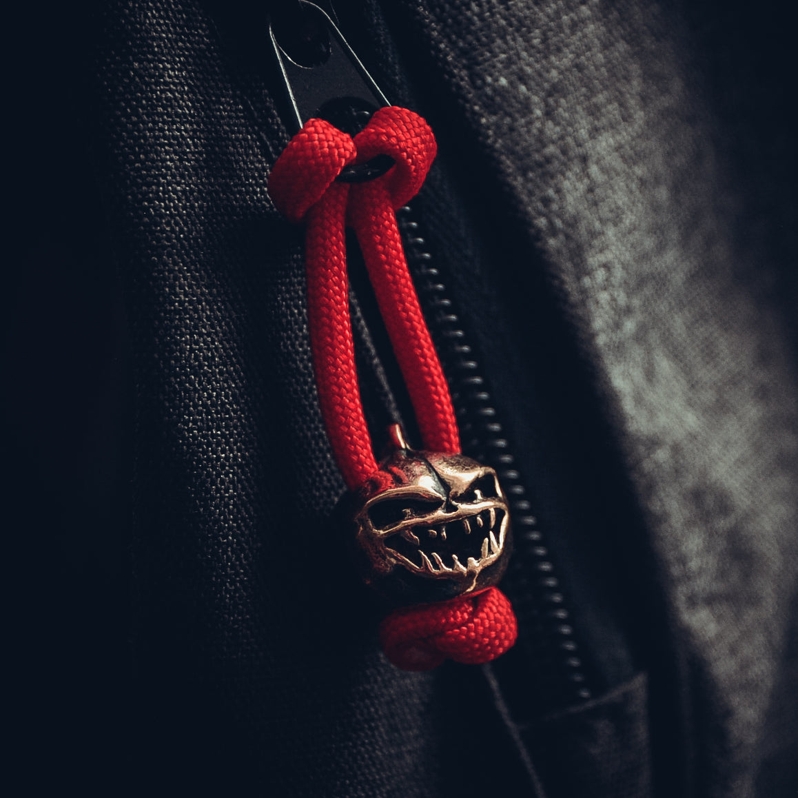 Angry Pumpkin Keychain, Bronze on Paracord Cord