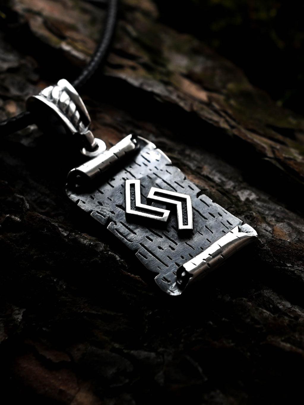 Jera Rune Amulet on a Scroll, Sterling Silver 925 — Viking & Norse Symbol Pendant