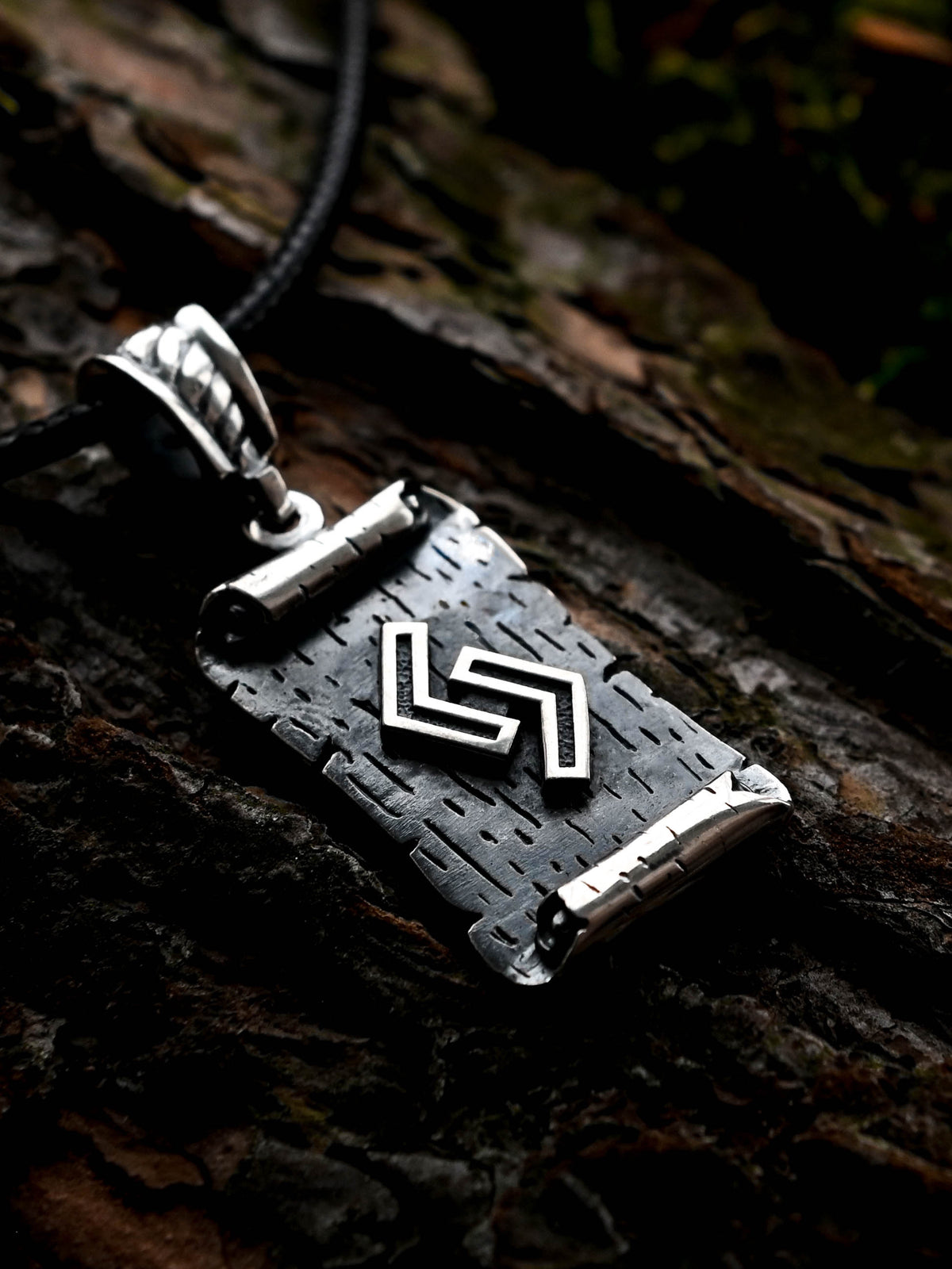 Jera Rune Amulet on a Scroll, Sterling Silver 925 — Viking & Norse Symbol Pendant