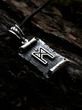 Mannaz Rune Amulet on a Scroll, Sterling Silver 925 — Viking & Norse Symbol Pendant