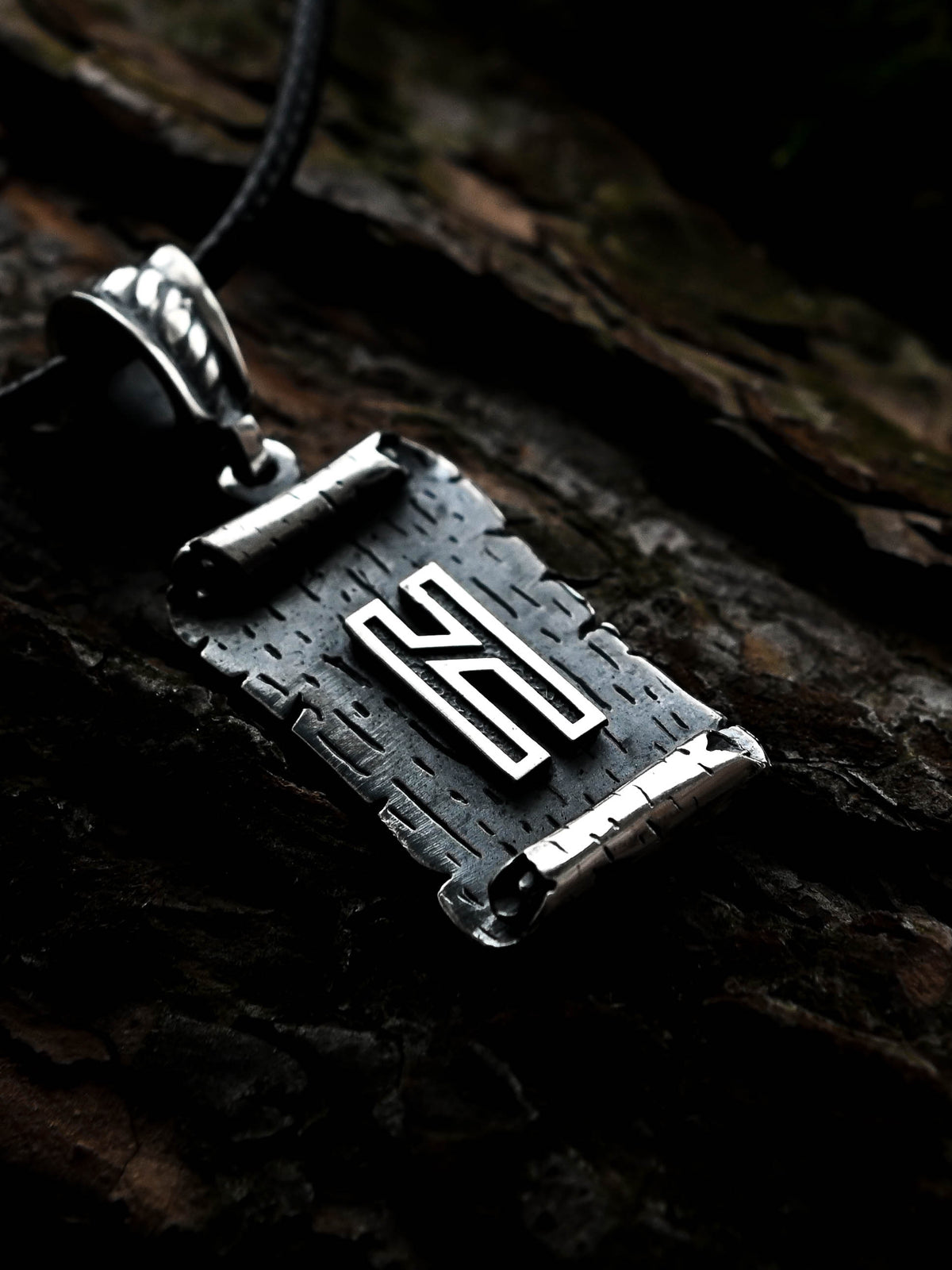 Hagalaz Rune Amulet on a Scroll, Sterling Silver 925 — Viking & Norse Symbol Pendant