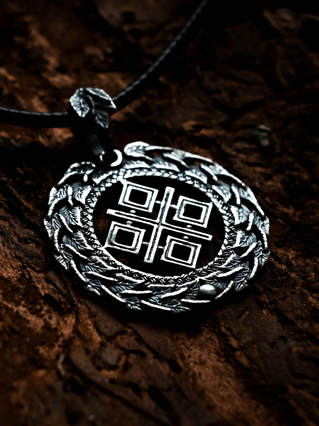 Makosh (Mokosh) Amulet in Birch Wreath, Sterling Silver 925 — Slavic, Viking & Norse Symbol Pendant