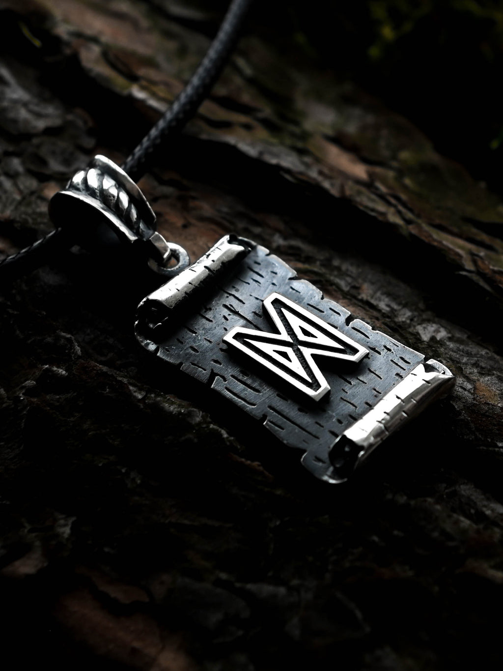 Dagaz Rune Amulet on a Scroll, Sterling Silver 925 — Viking & Norse Symbol Pendant