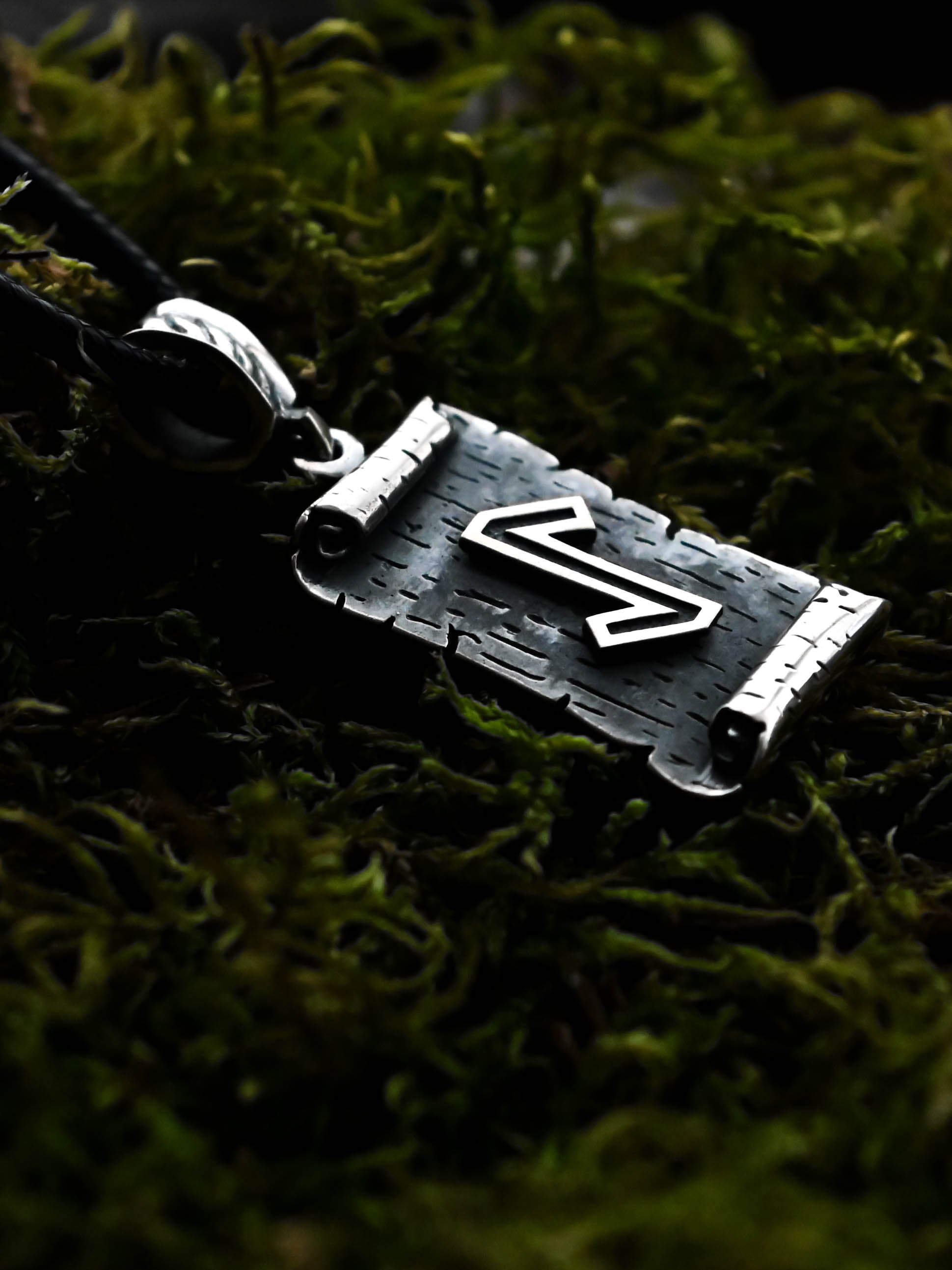 Eihwaz Rune Amulet on a Scroll, Sterling Silver 925 — Viking & Norse Symbol Pendant