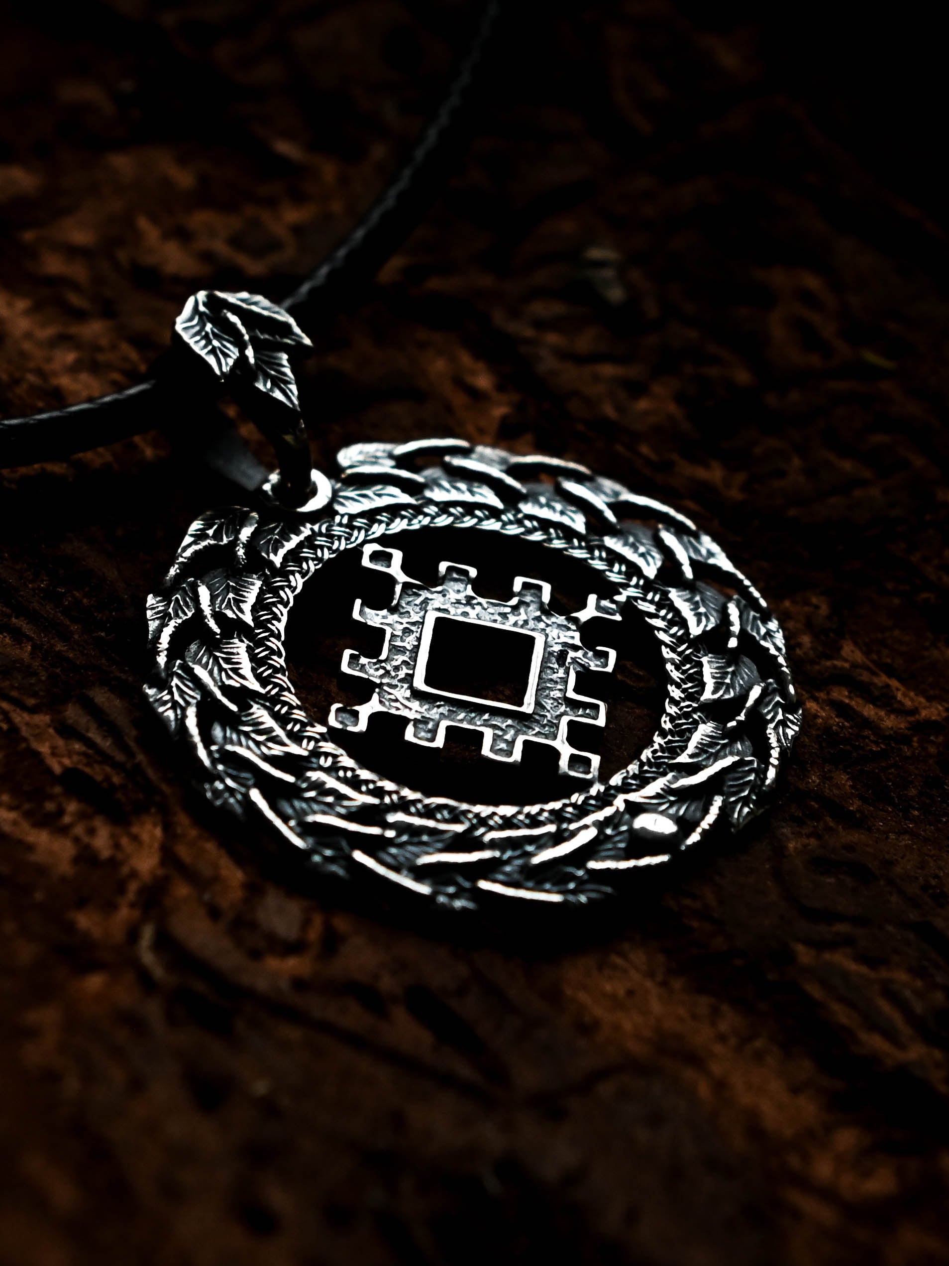 Thistle of Happiness (Repeynik) Amulet in Birch Wreath, Sterling Silver 925 — Slavic, Viking & Norse Symbol Pendant
