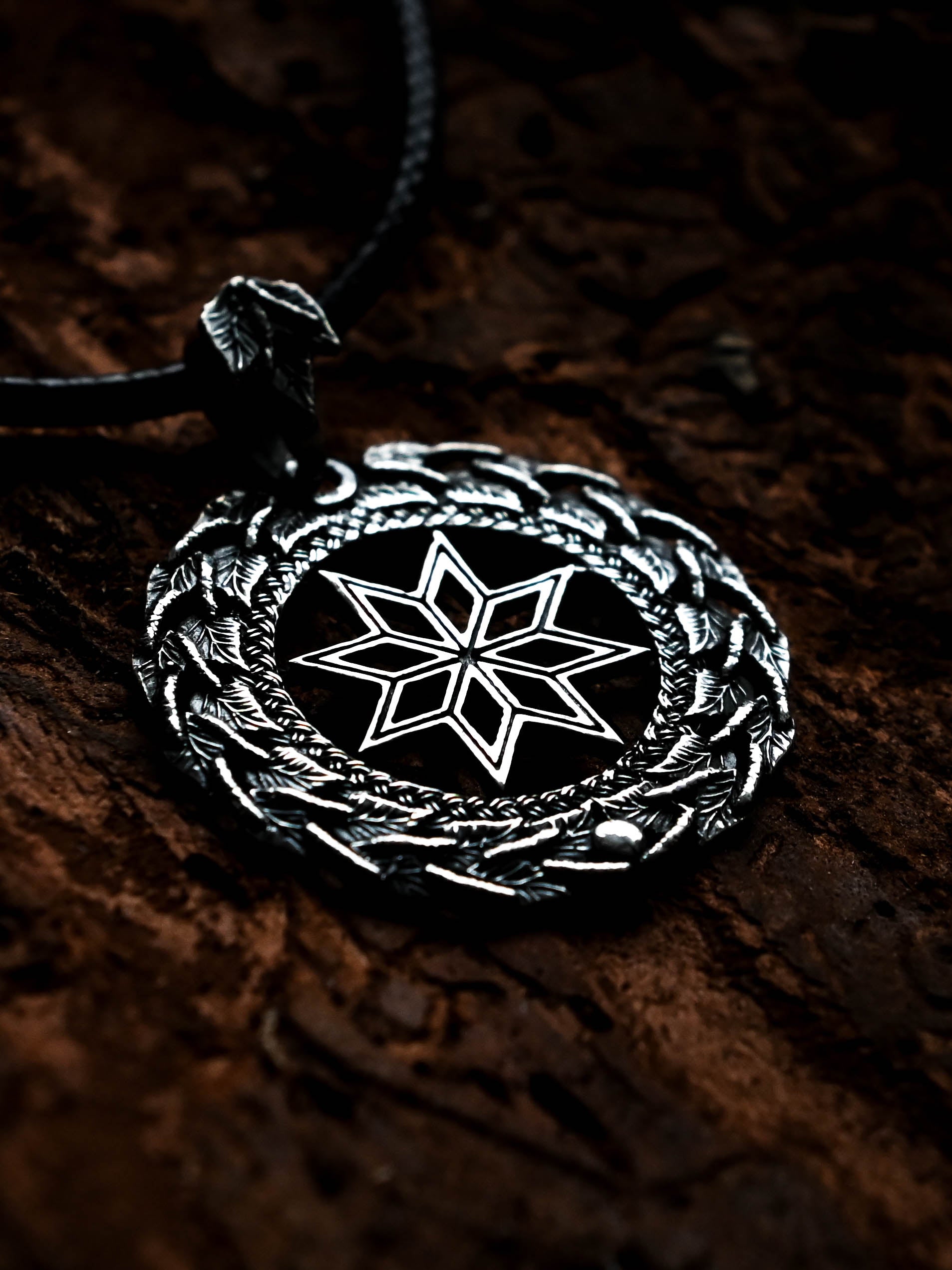Alatyr Amulet in Birch Wreath, Sterling Silver 925 — Slavic, Viking & Norse Symbol Pendant