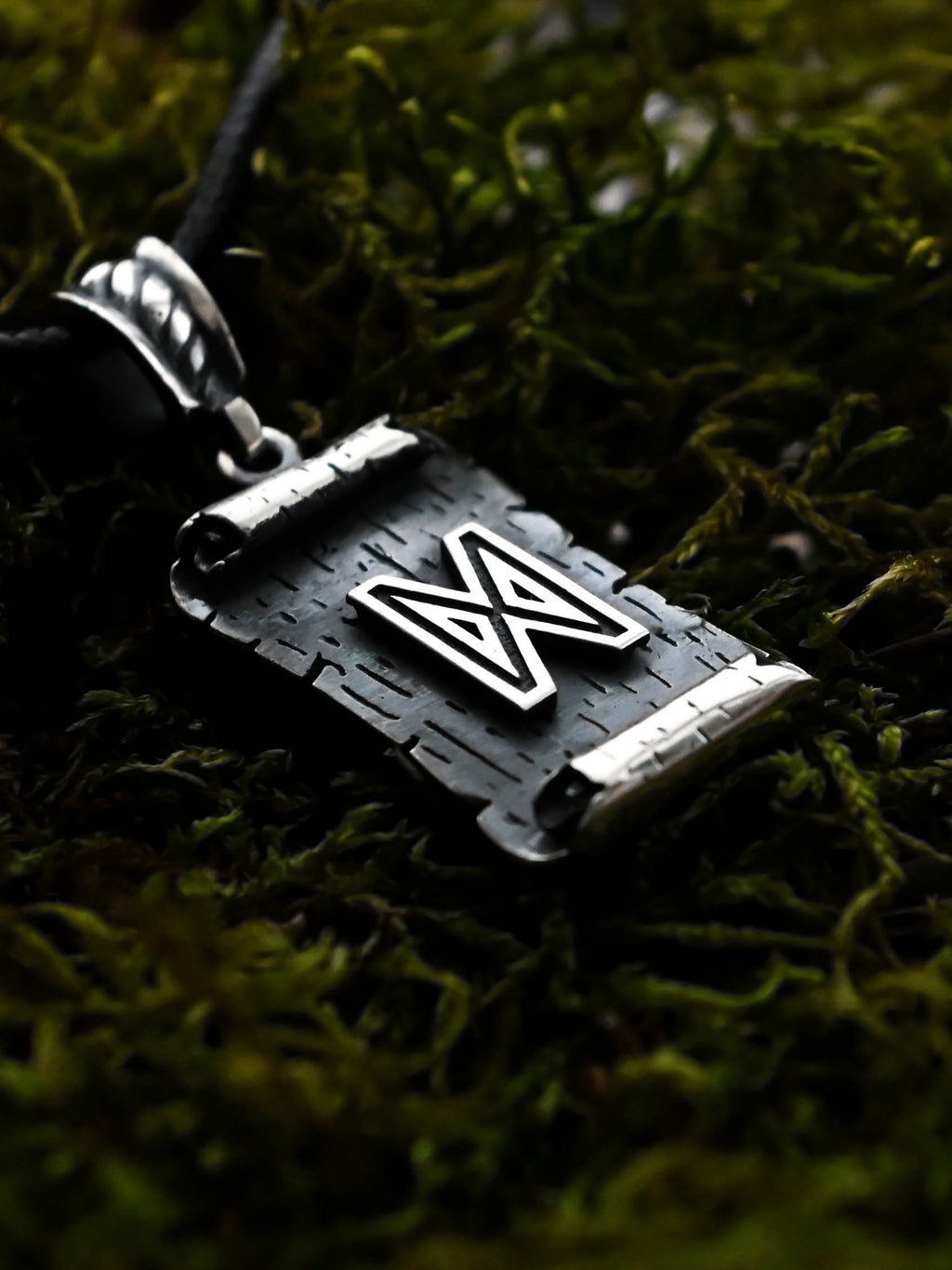 Dagaz Rune Amulet on a Scroll, Sterling Silver 925 — Viking & Norse Symbol Pendant