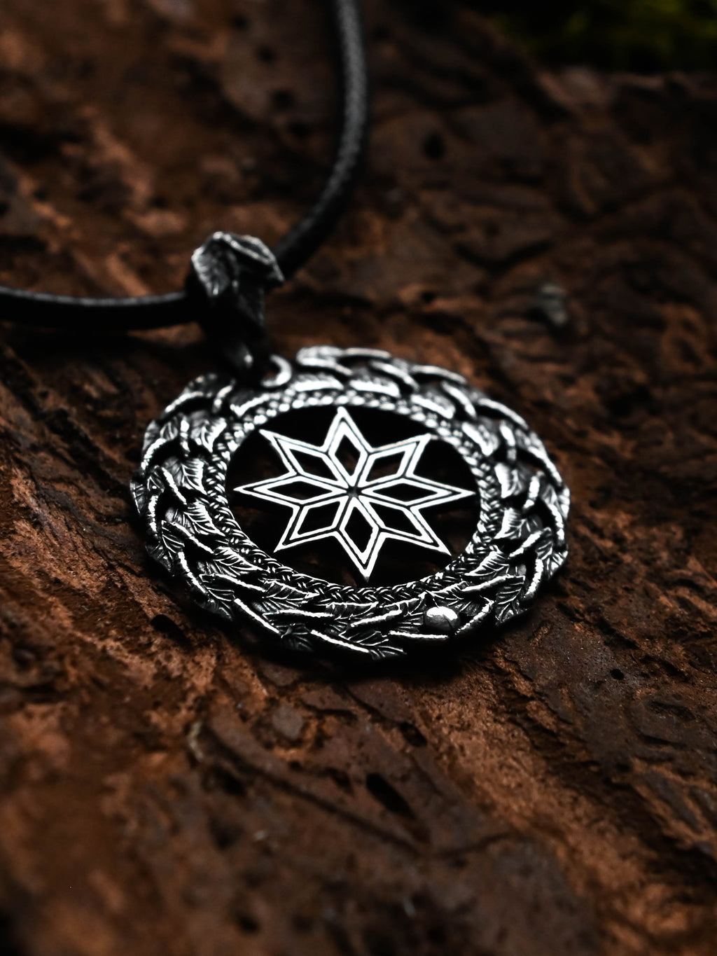 Alatyr Amulet in Birch Wreath, Sterling Silver 925 — Slavic, Viking & Norse Symbol Pendant