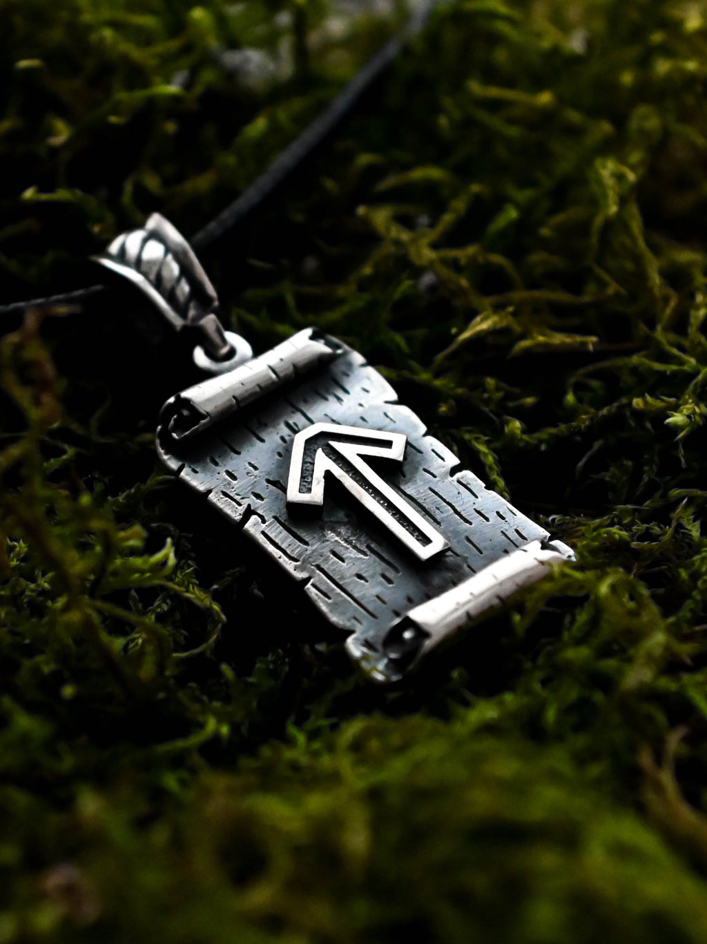Tiwaz Rune Amulet on a Scroll, Sterling Silver 925 — Viking & Norse Symbol Pendant