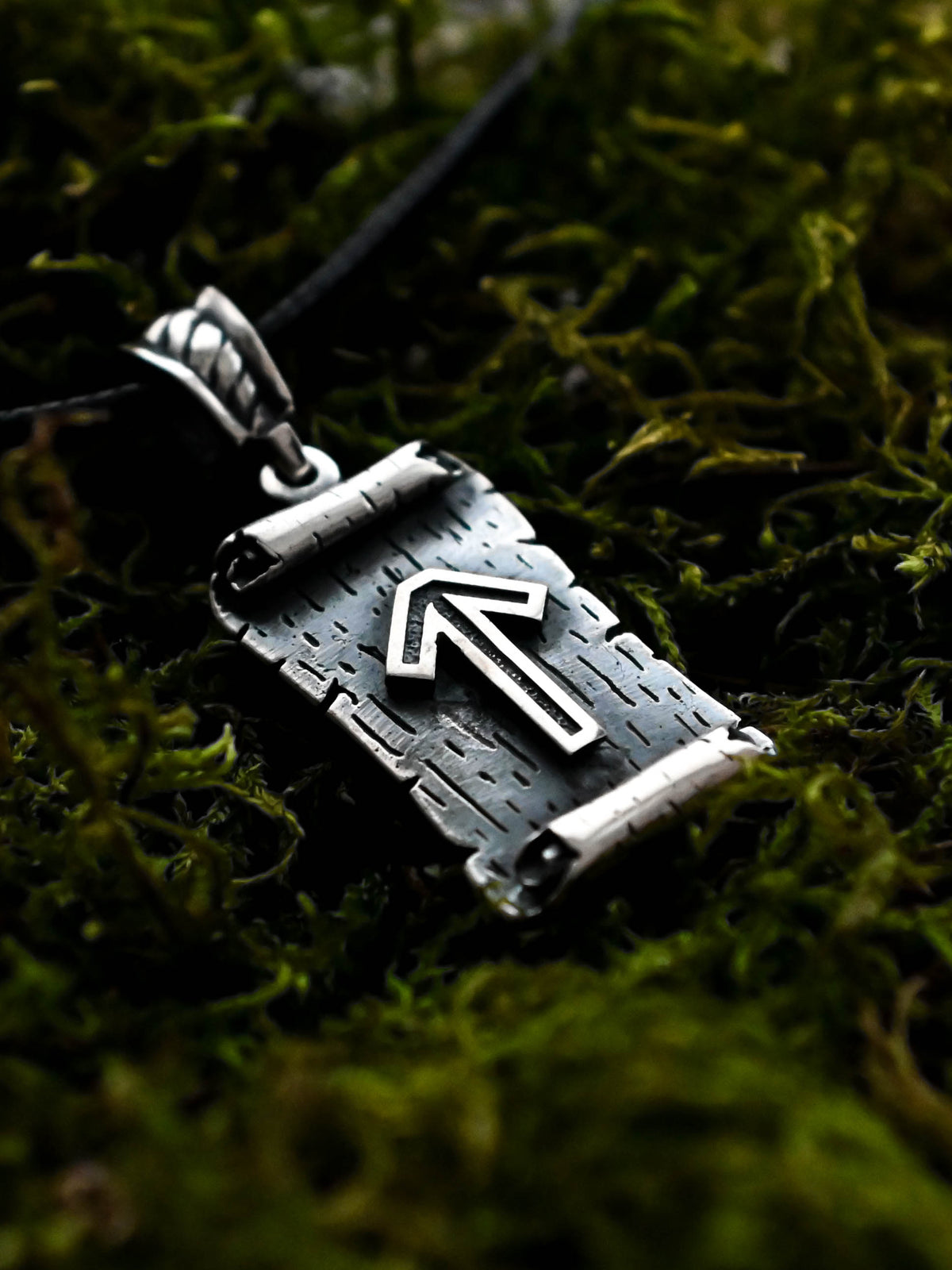 Tiwaz Rune Amulet on a Scroll, Sterling Silver 925 — Viking & Norse Symbol Pendant