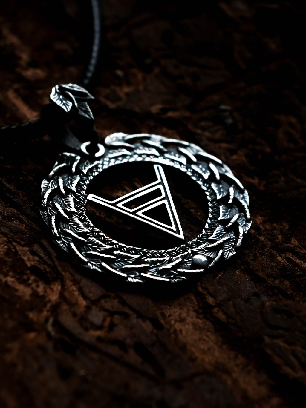 Symbol of Veles Amulet in Birch Wreath, Sterling Silver 925 — Slavic, Viking & Norse Symbol Pendant