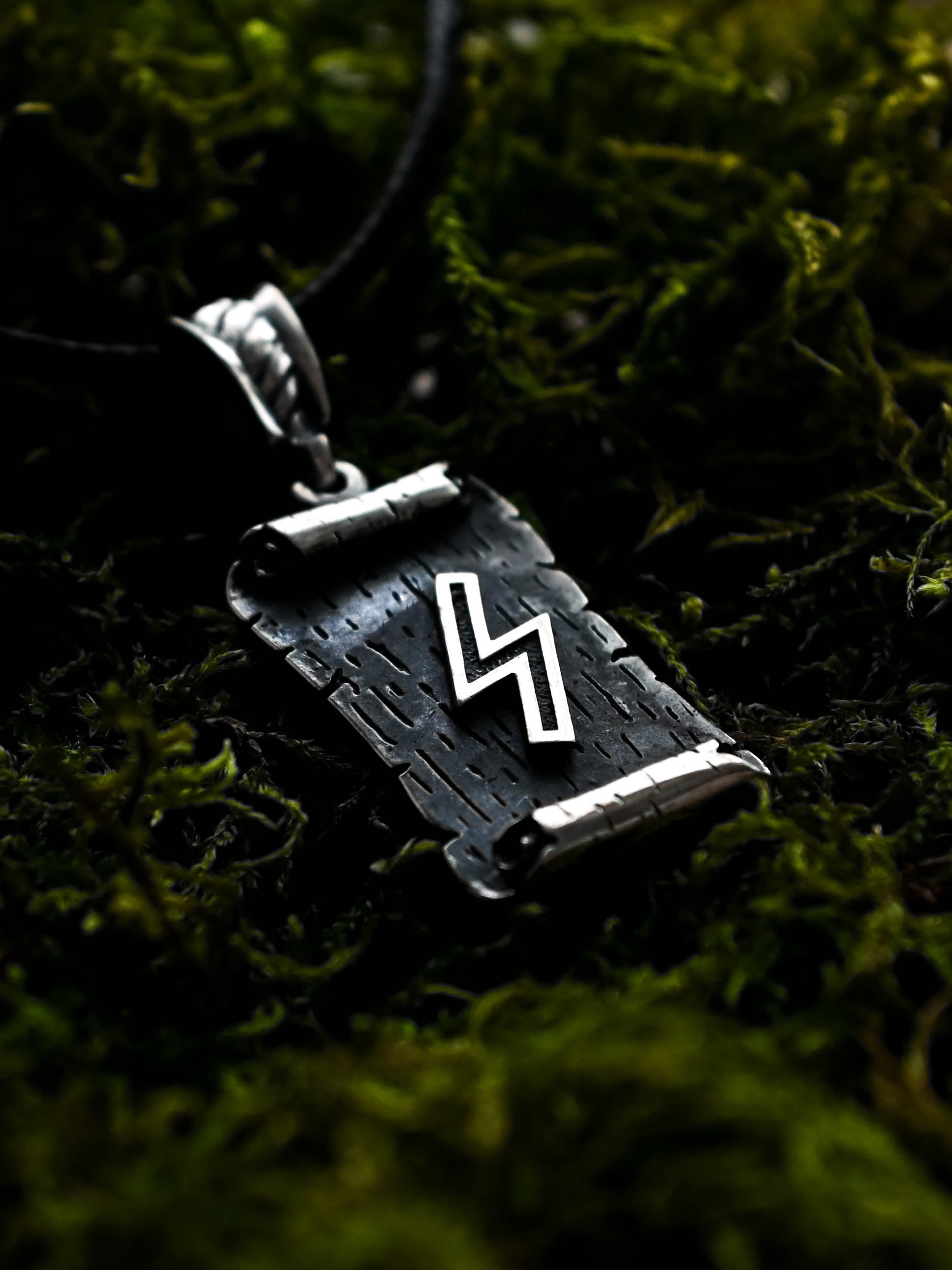 Sowilo Rune Amulet on a Scroll, Sterling Silver 925 — Viking & Norse Symbol Pendant