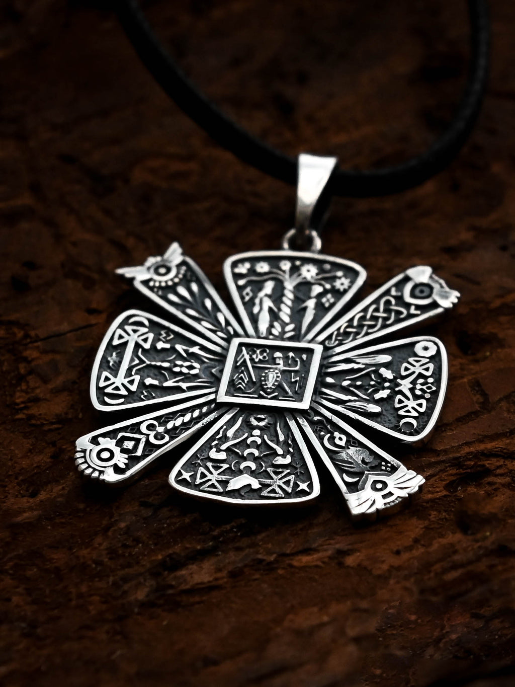 Slavic Kres Amulet in Futhark, Sterling Silver 925 — Slavic & Viking Symbol Pendant