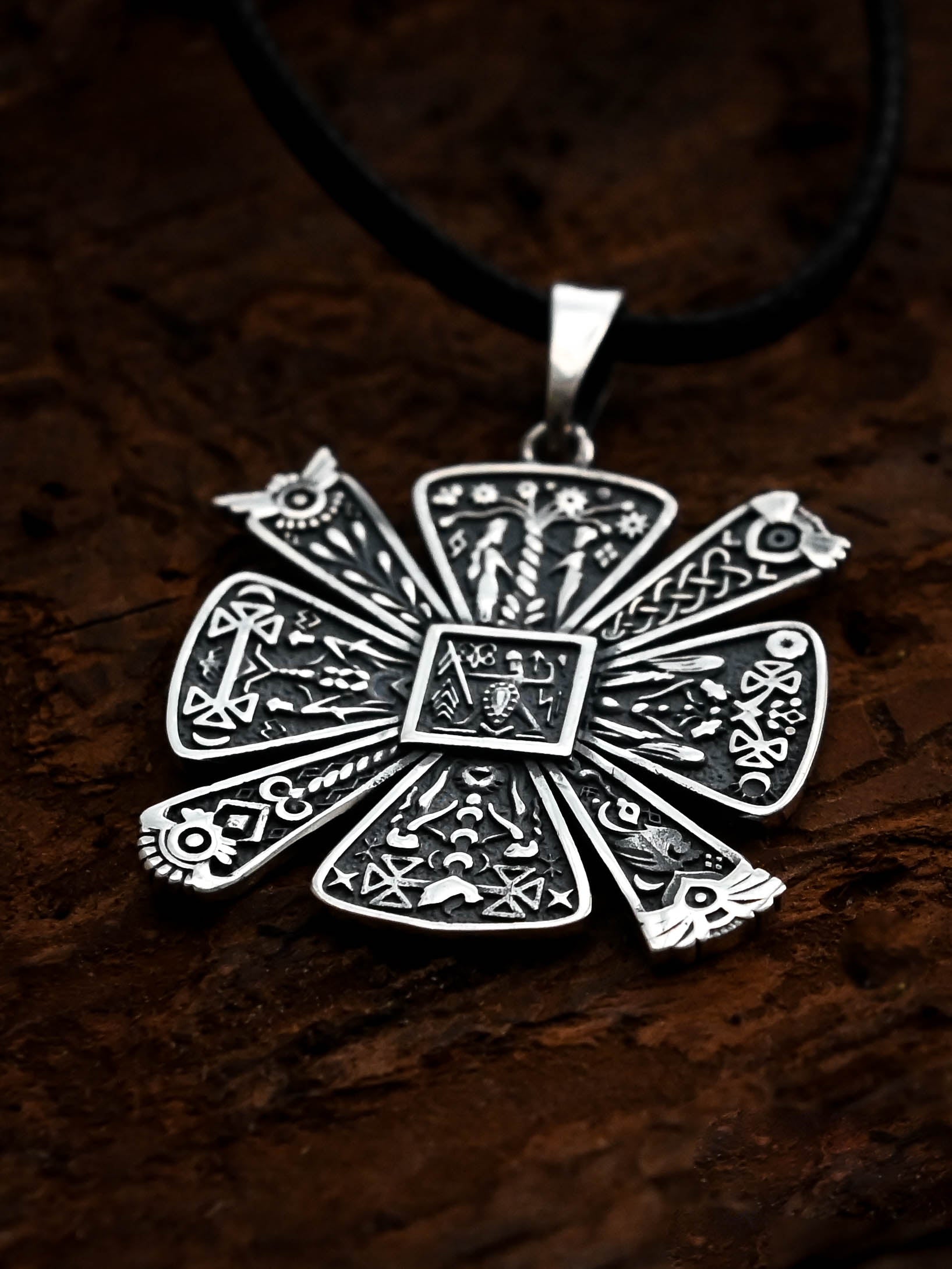Slavic Kres Amulet in Futhark, Sterling Silver 925 — Slavic & Viking Symbol Pendant