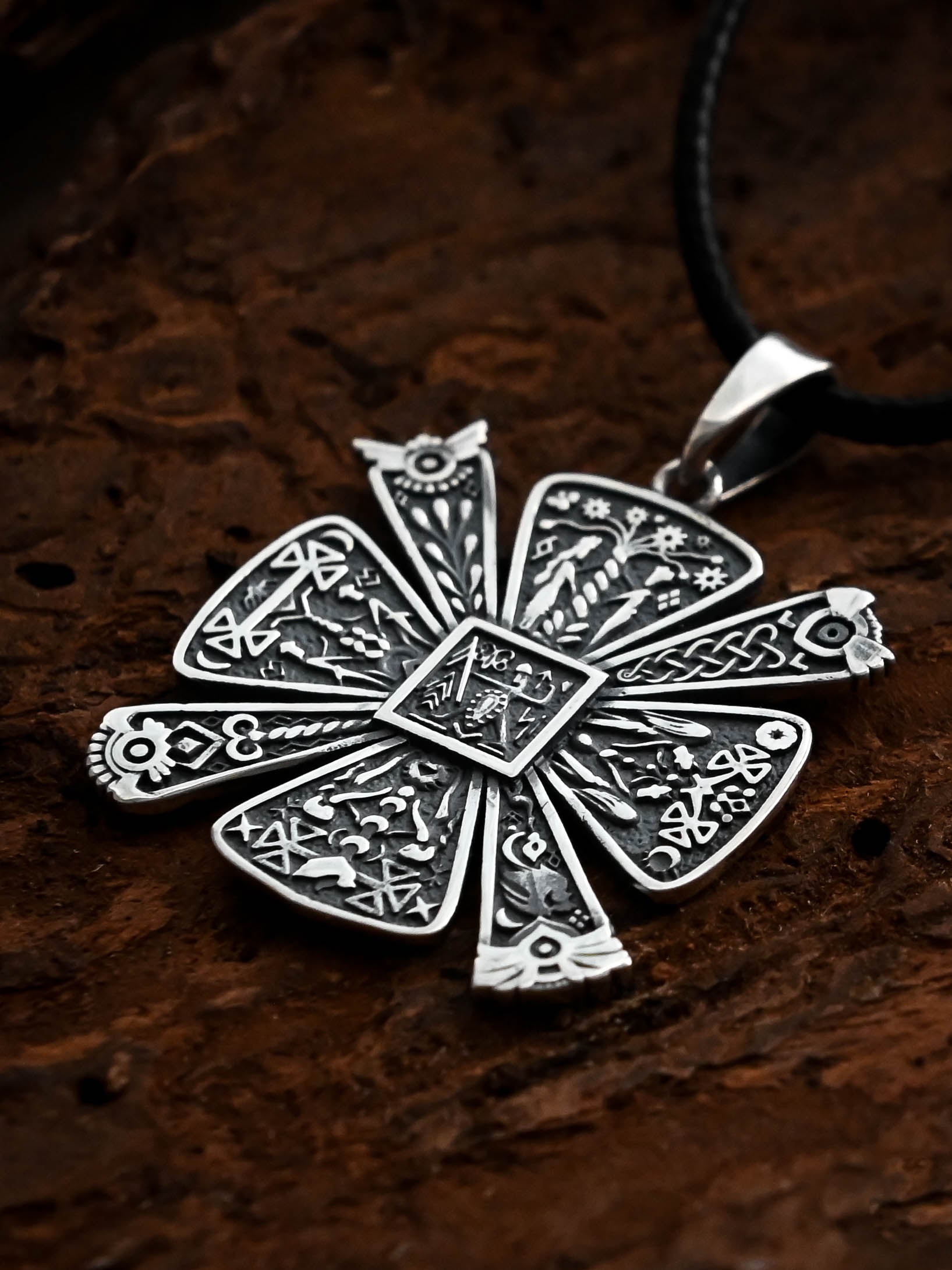 Slavic Kres Amulet in Futhark, Sterling Silver 925 — Slavic & Viking Symbol Pendant