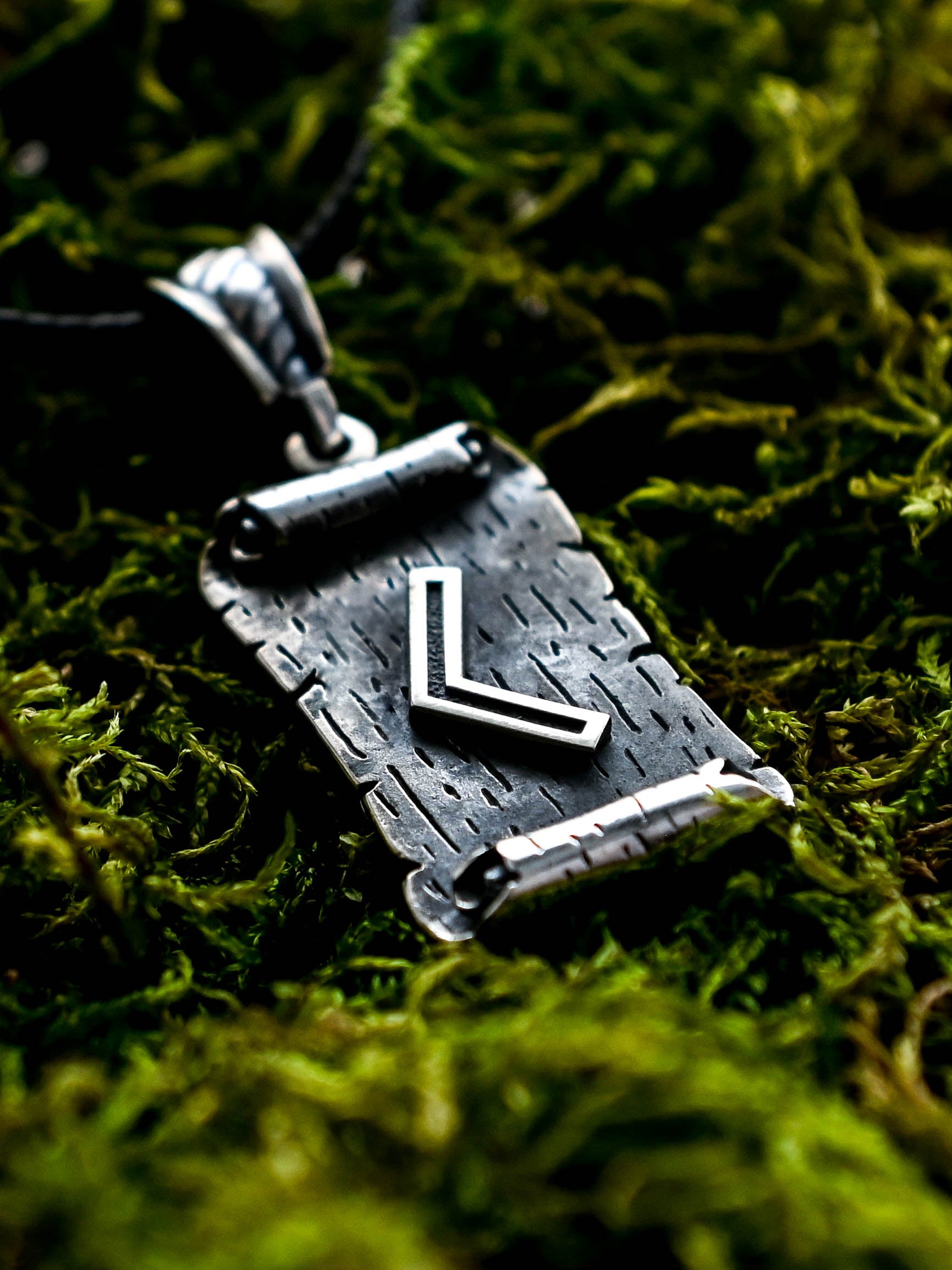 Kenaz Rune Amulet on a Scroll, Sterling Silver 925 — Viking & Norse Symbol Pendant