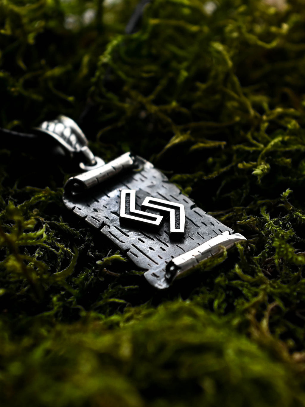 Jera Rune Amulet on a Scroll, Sterling Silver 925 — Viking & Norse Symbol Pendant