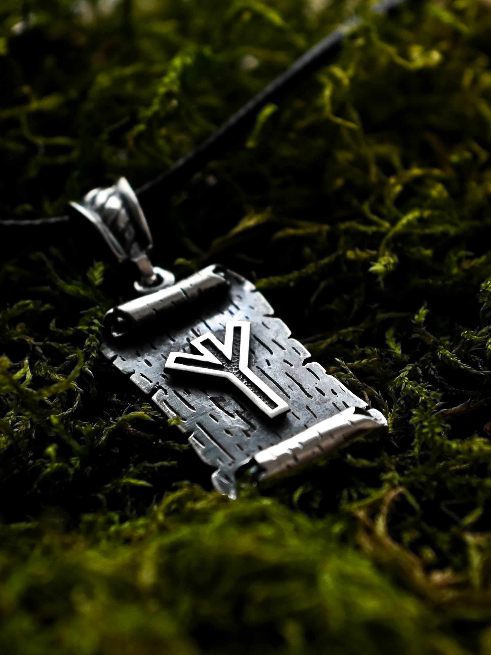 Algiz Rune Amulet on a Scroll, Sterling Silver 925 — Viking & Norse Symbol Pendant