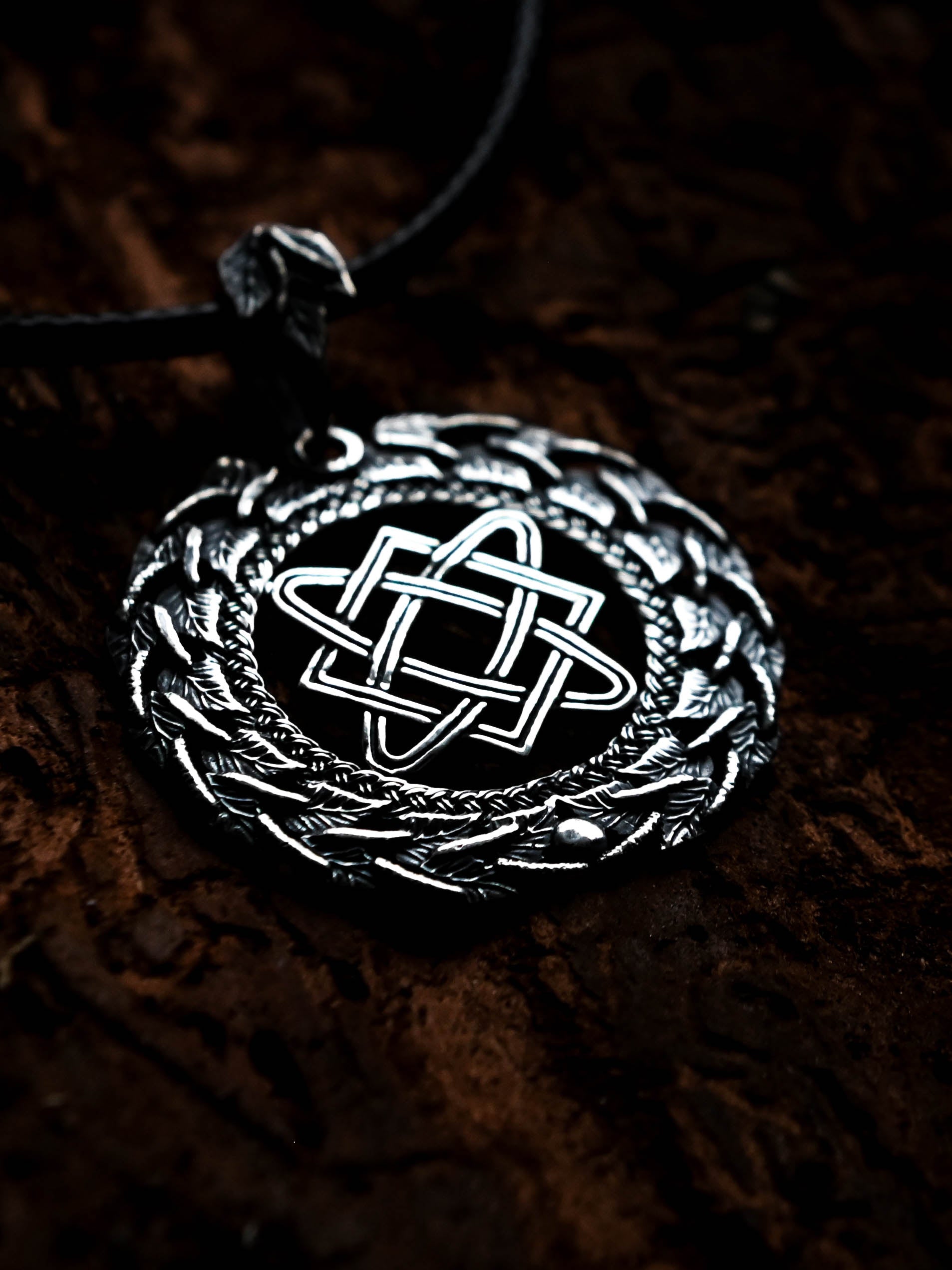 Star of Lada Amulet in Birch Wreath, Sterling Silver 925 — Slavic, Viking & Norse Symbol Pendant