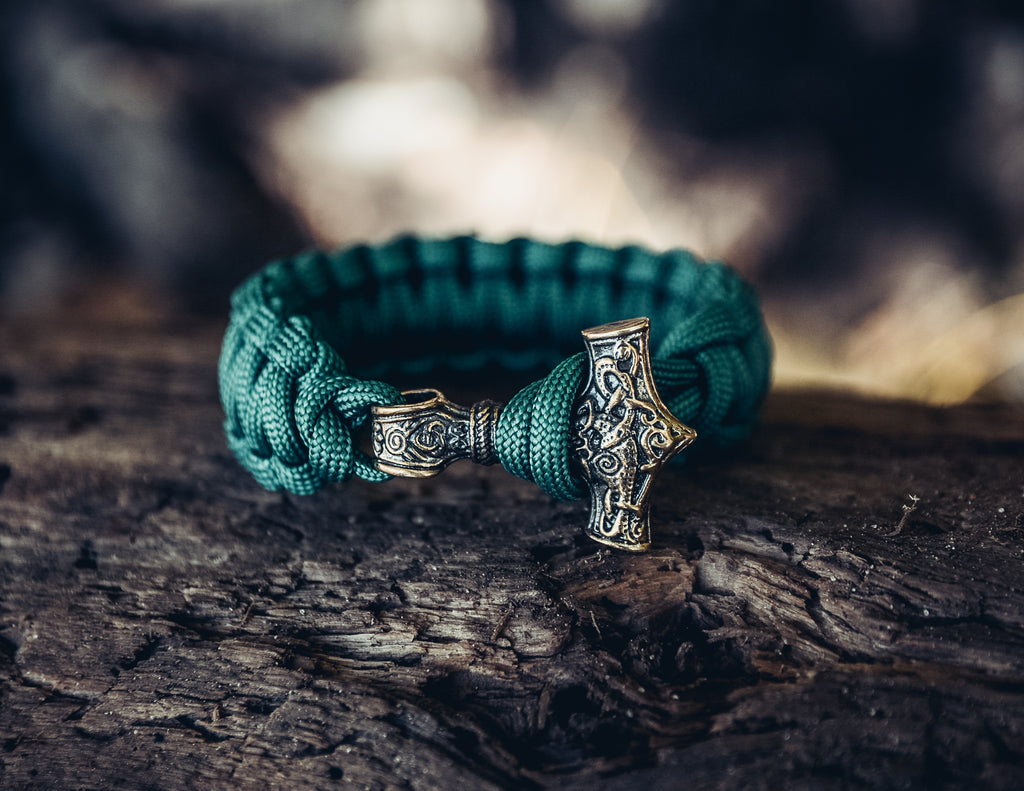 Thor's Hammer Mjolnir Bracelet, Paracord and Bronze