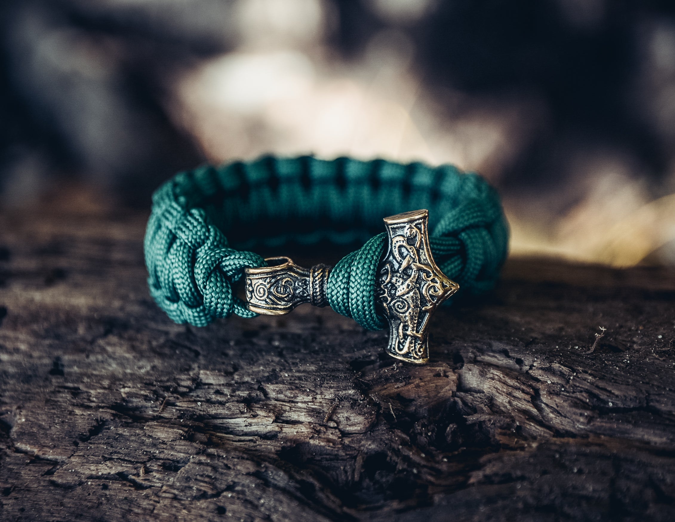 Thor's Hammer Mjolnir Bracelet, Paracord and Bronze