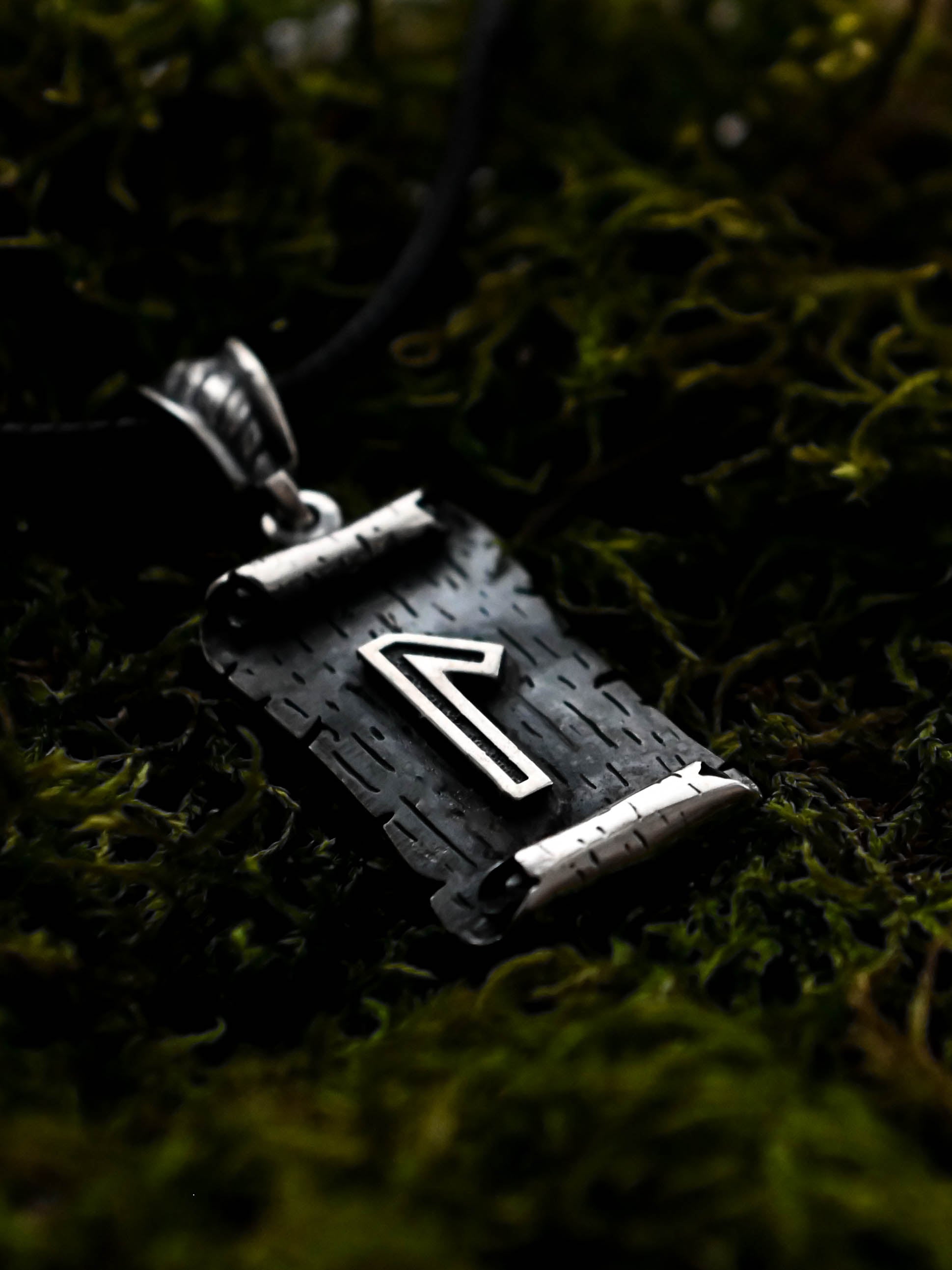 Laguz Rune Amulet on a Scroll, Sterling Silver 925 — Viking & Norse Symbol Pendant