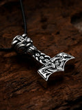 Thor's Hammer with the Face of Thor, Sterling Silver 925 — Viking Symbol Pendant