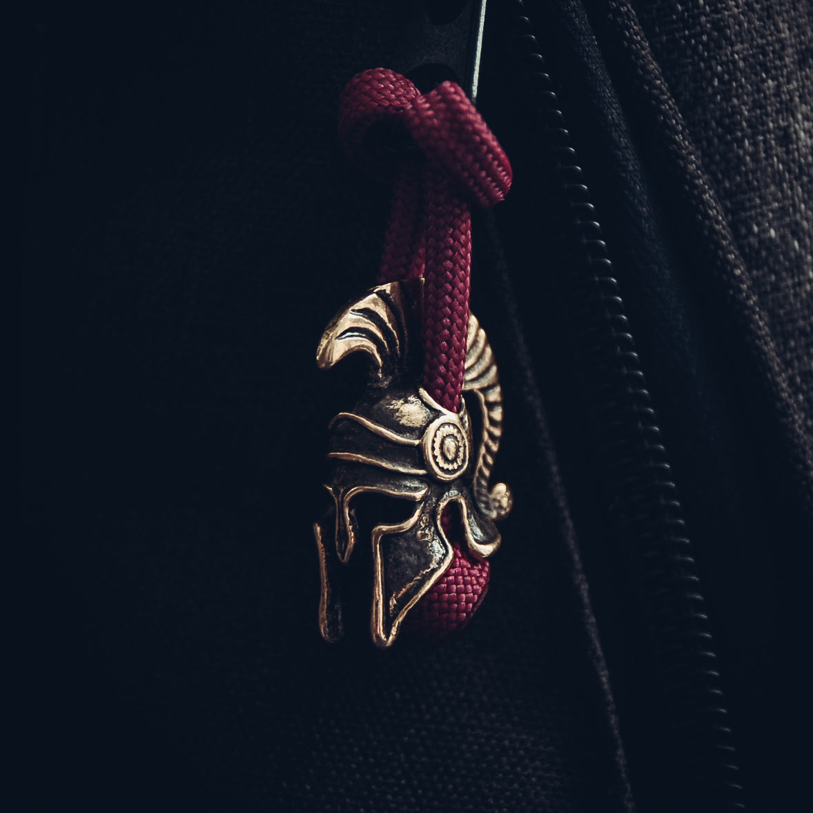 Greek Helmet Keychain, Bronze on Paracord Cord