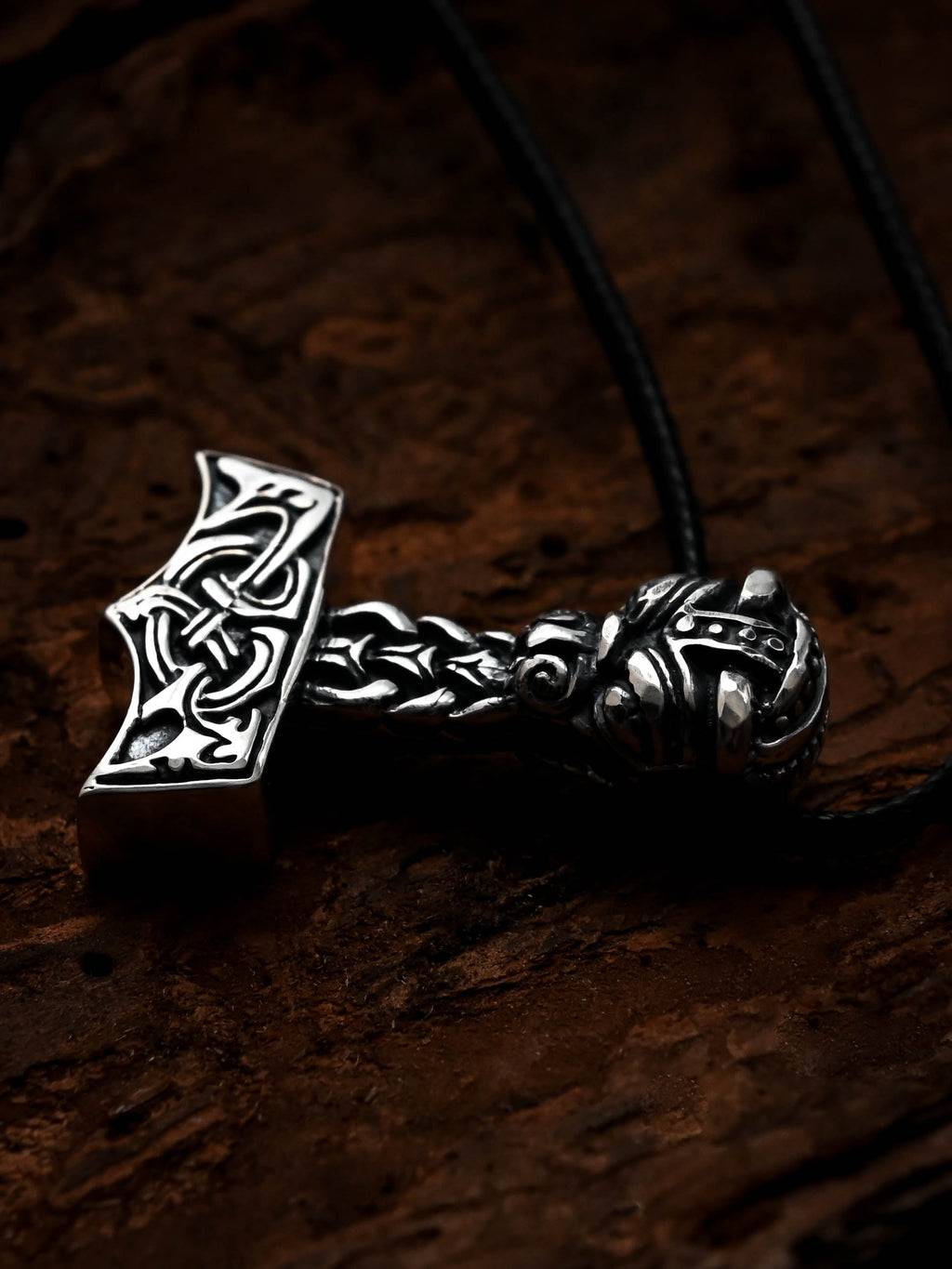 Thor's Hammer with the Face of Thor, Sterling Silver 925 — Viking Symbol Pendant