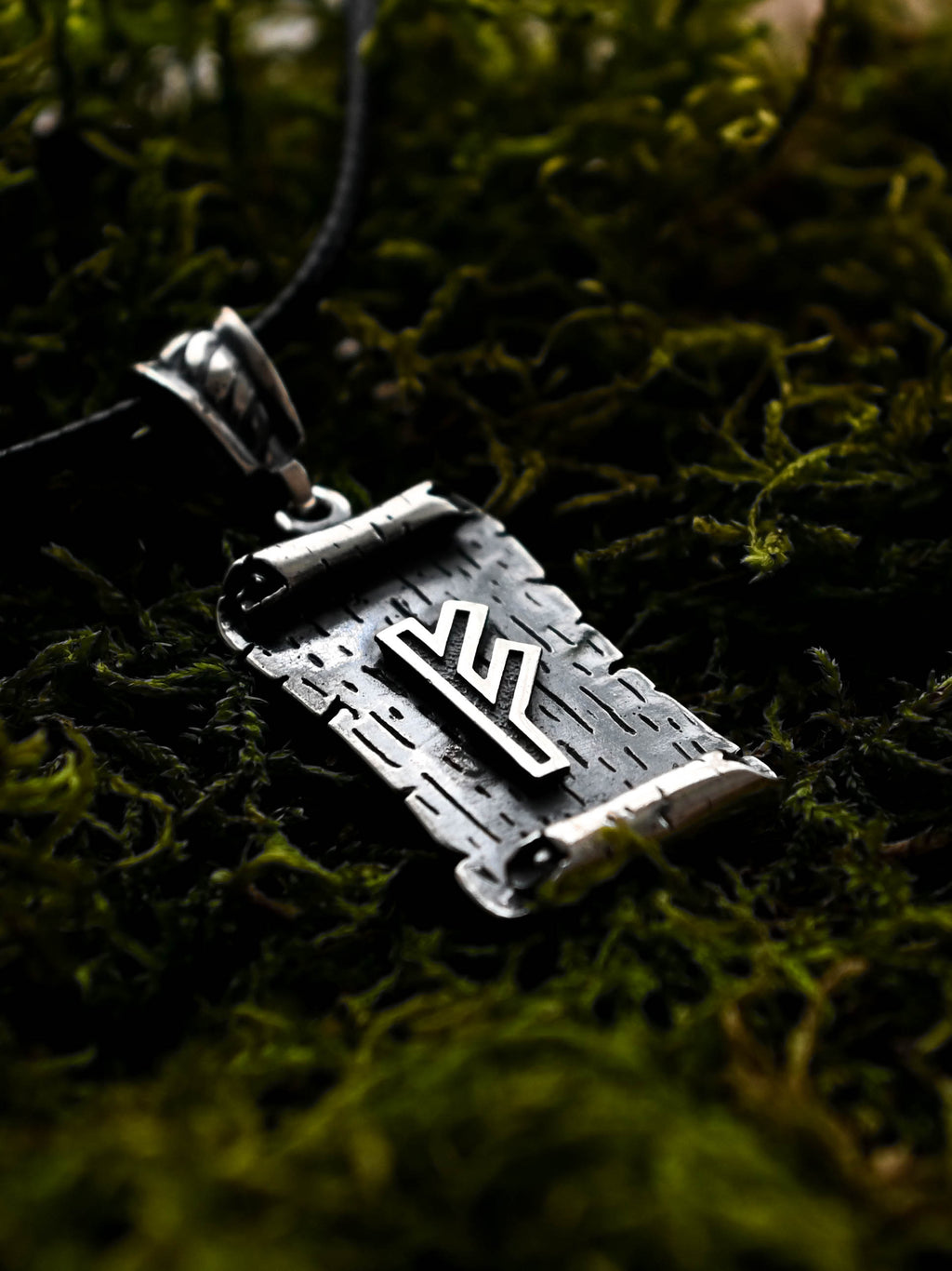 Fehu Rune Amulet on a Scroll, Sterling Silver 925 — Viking & Norse Symbol Pendant