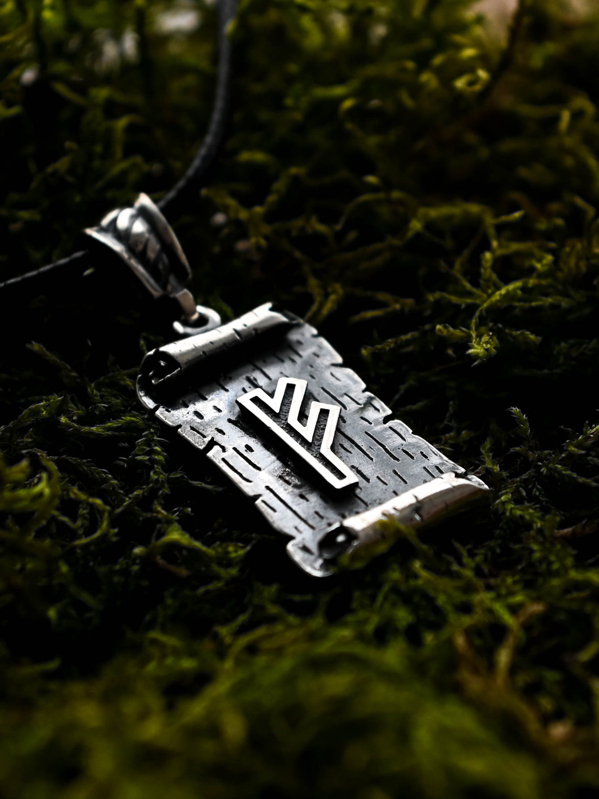 Fehu Rune Amulet on a Scroll, Sterling Silver 925 — Viking & Norse Symbol Pendant