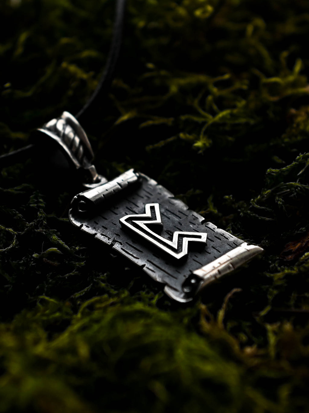 Perthro Rune Amulet on a Scroll, Sterling Silver 925 — Viking & Norse Symbol Pendant
