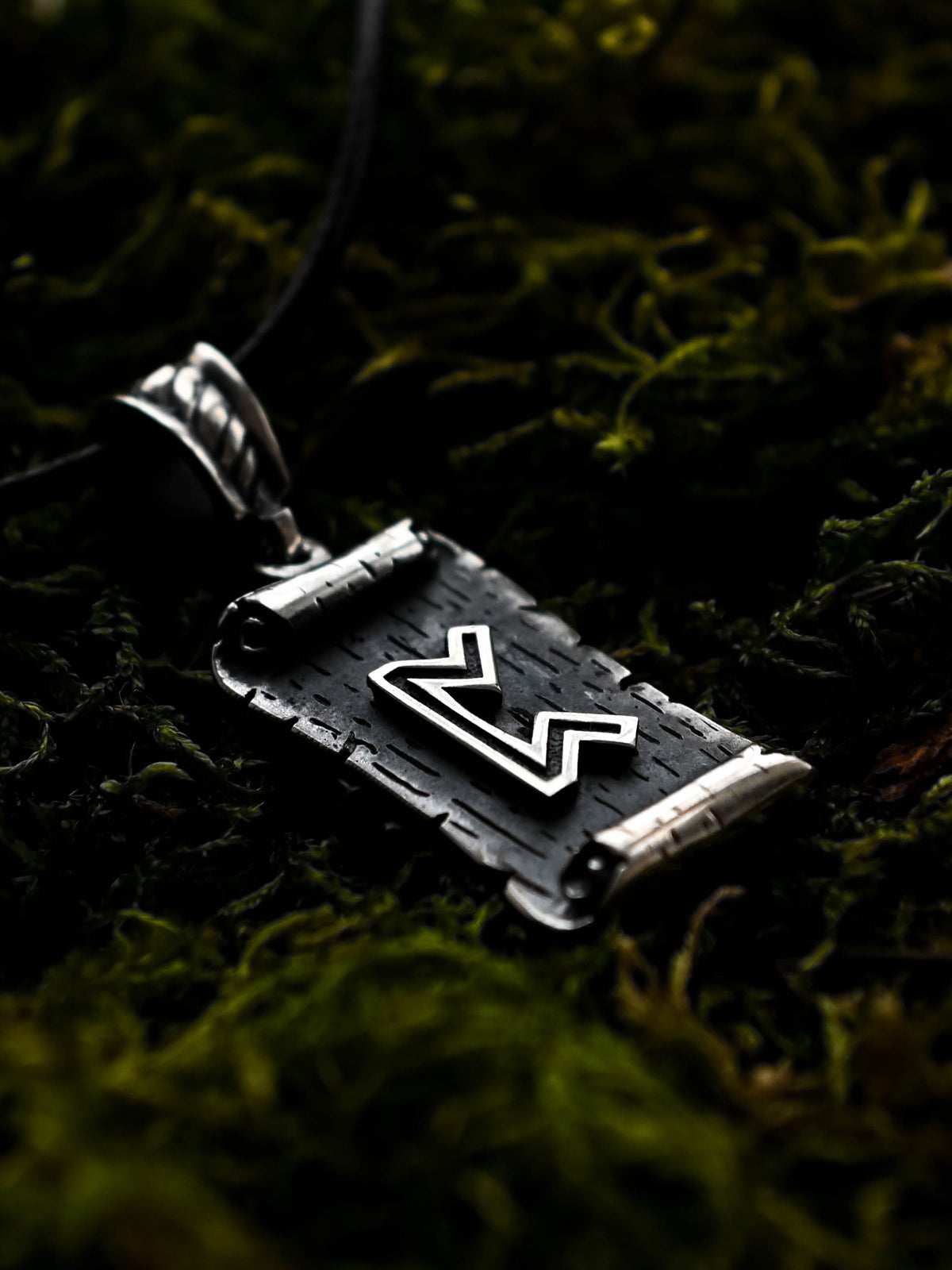 Perthro Rune Amulet on a Scroll, Sterling Silver 925 — Viking & Norse Symbol Pendant