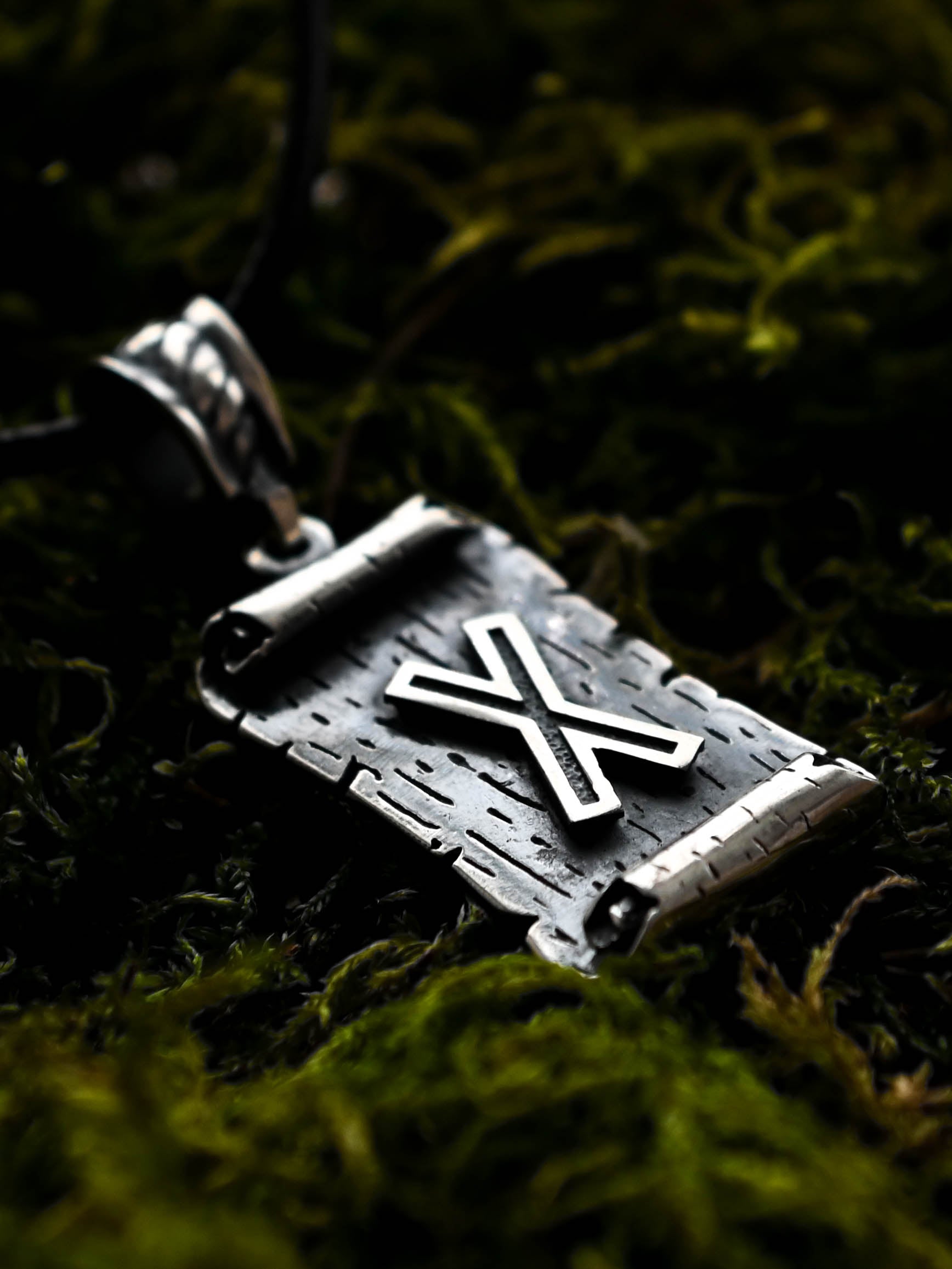 Gebo Rune Amulet on a Scroll, Sterling Silver 925 — Viking & Norse Symbol Pendant
