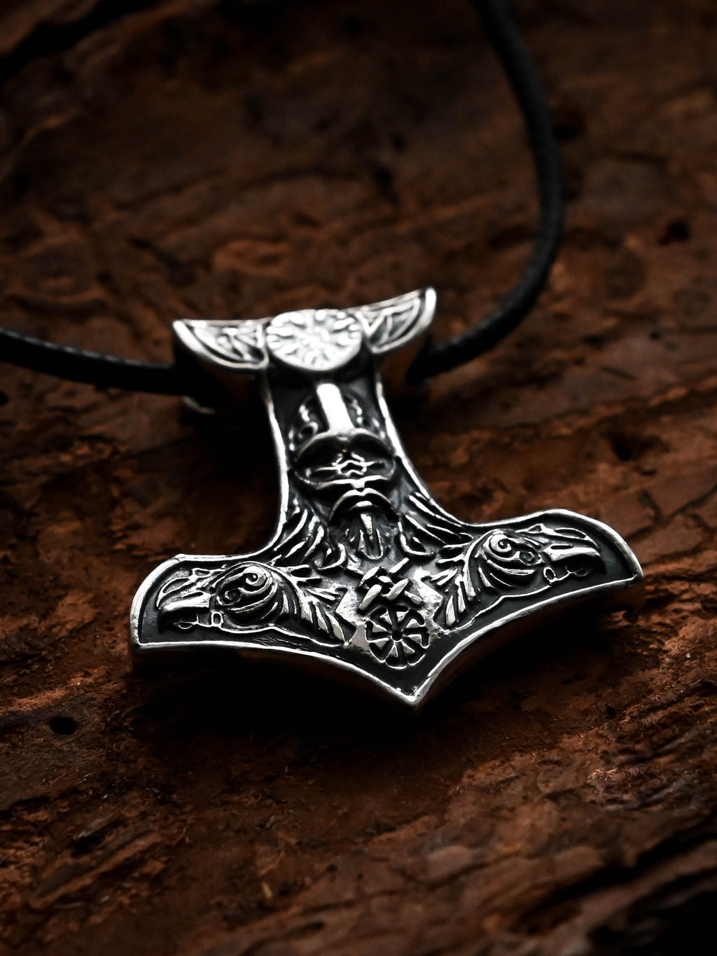 Thor's Hammer with Helmet, Sterling Silver 925 — Viking Symbol Pendant